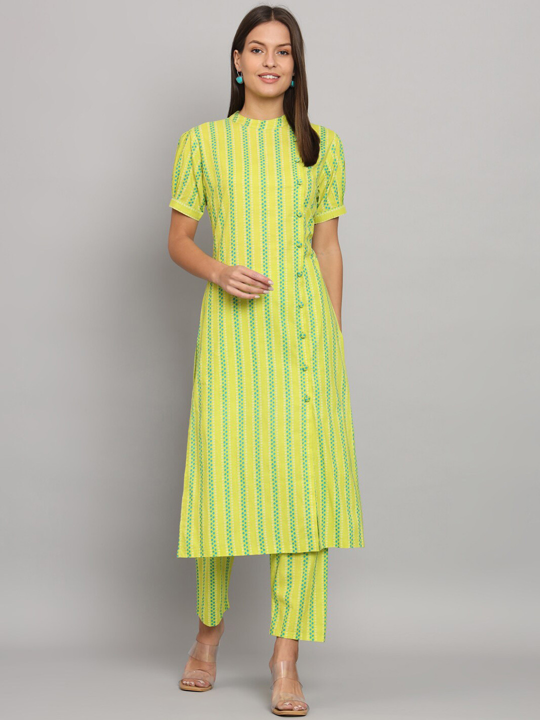 

HELLO DESIGN Ethnic Motifs Printed Regular Kurta With Trousers, Yellow