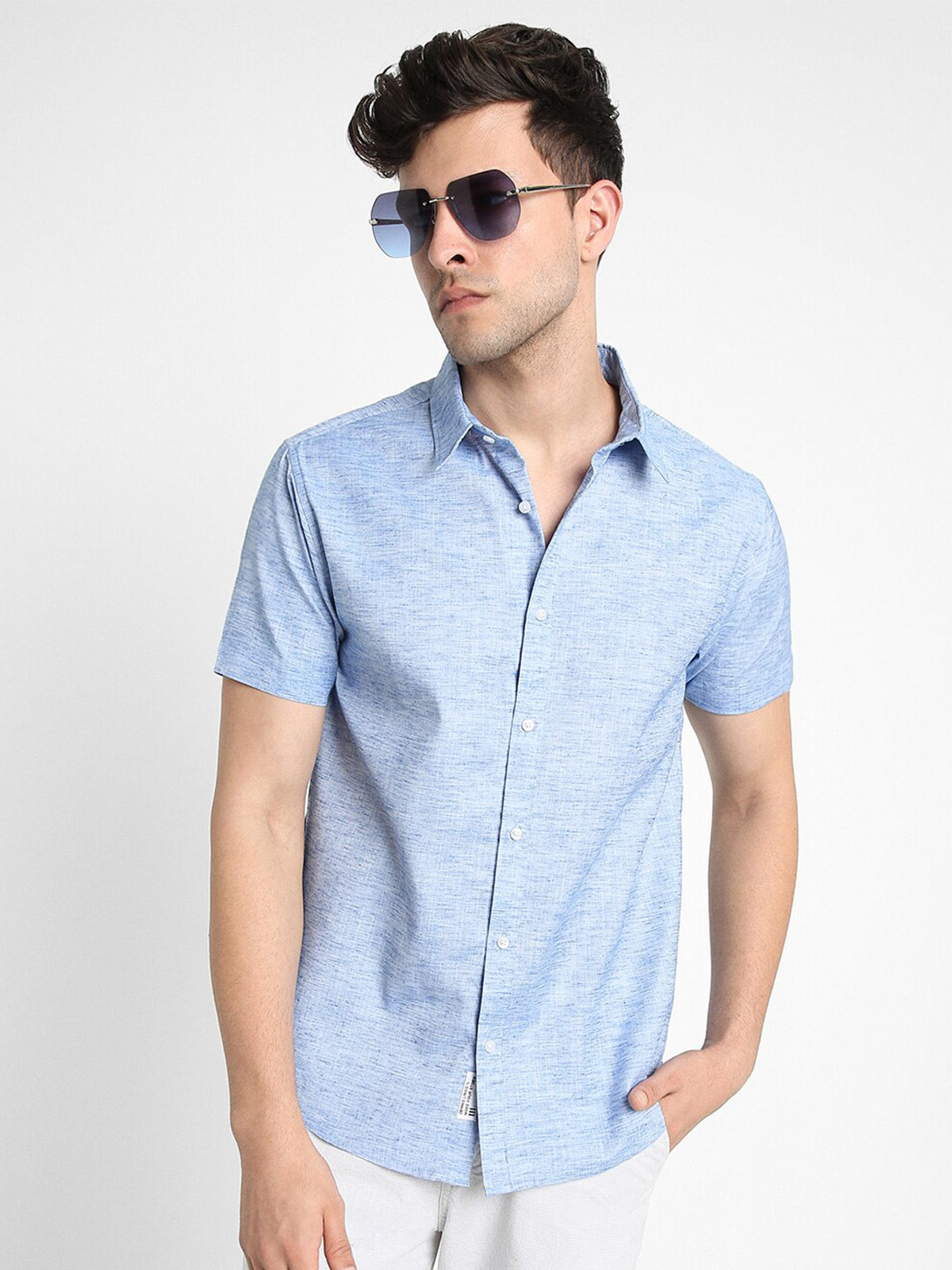 

Dennis Lingo Spread Collar Slim Fit Opaque Casual Shirt, Blue