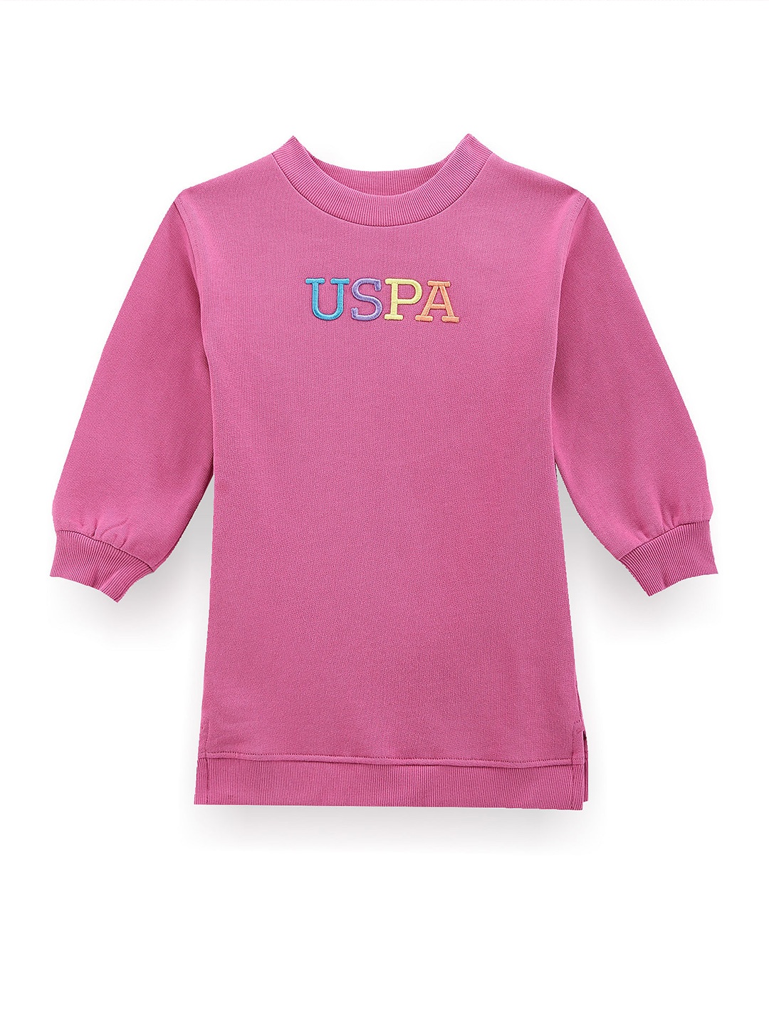 

U.S. Polo Assn. Kids Girls Embroidered Round Neck A-Line Sweater Dress, Pink