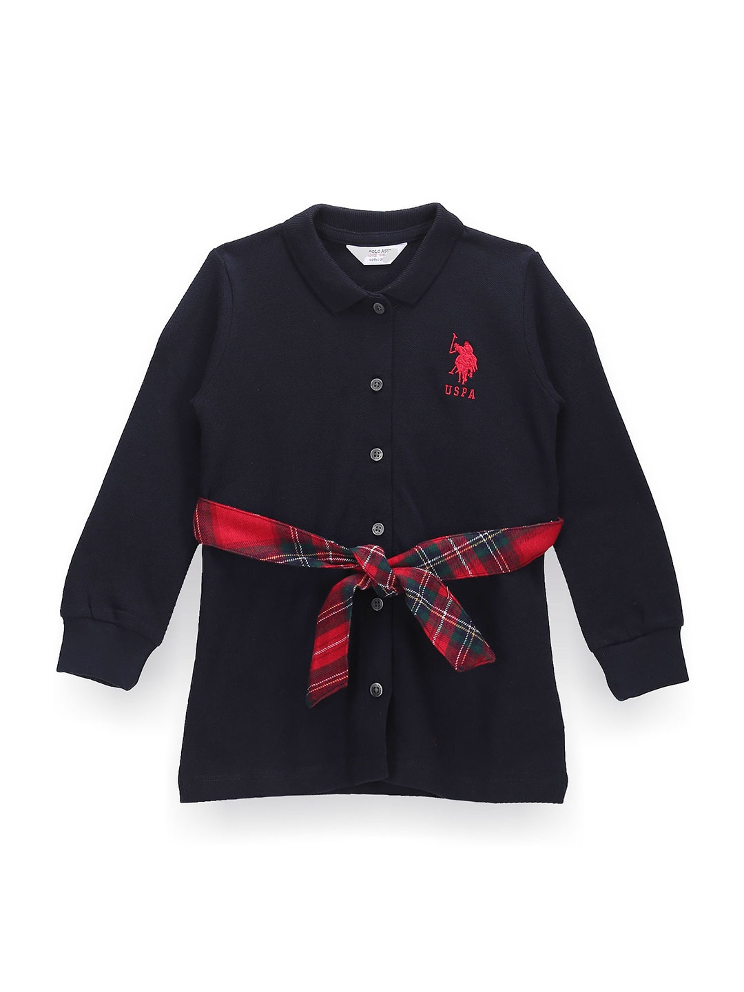

U.S. Polo Assn. Kids Girls Shirt Collar A-Line Dress, Blue