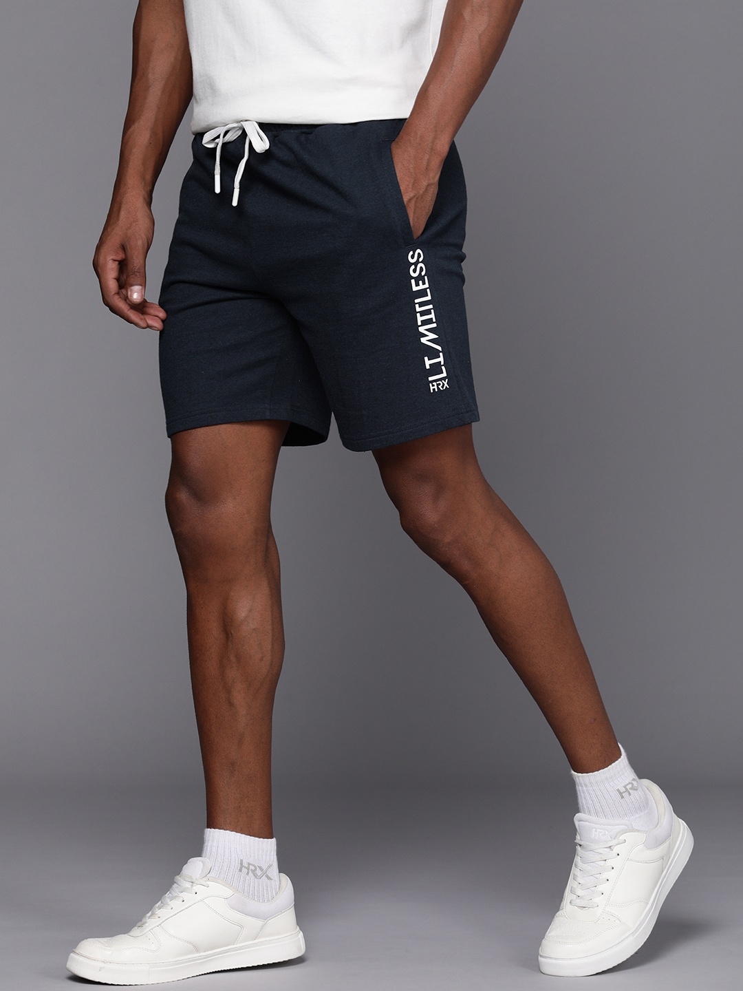 

HRX by Hrithik Roshan Men Typography Printed Sports Shorts, Navy blue