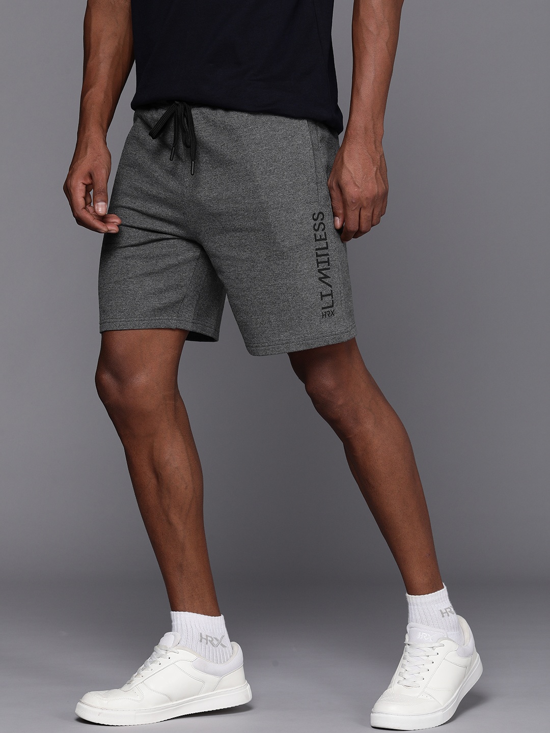 

HRX by Hrithik Roshan Men Typography Printed Sports Shorts, Grey melange