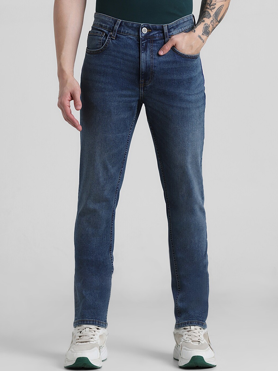 

Jack & Jones Men Ben Skinny Fit Low-Rise Clean Look Stretchable Jeans, Blue