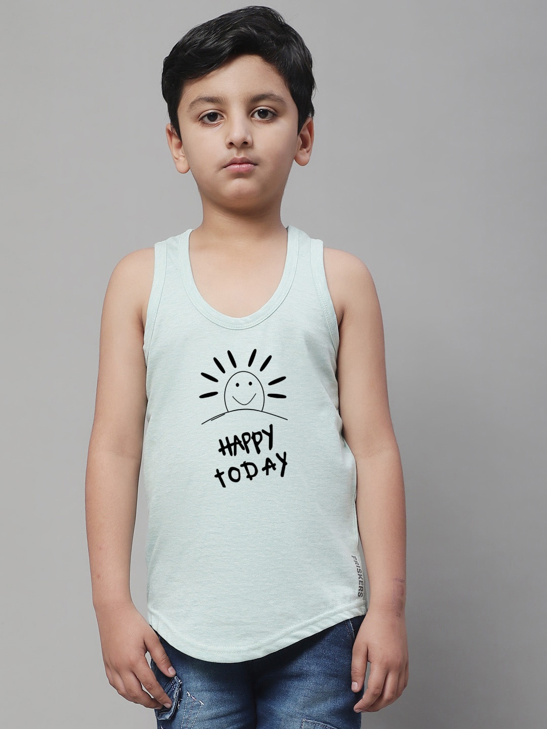 

Friskers Boys Typography Printed Pure Cotton Innerwear Basic Vests, Sea green