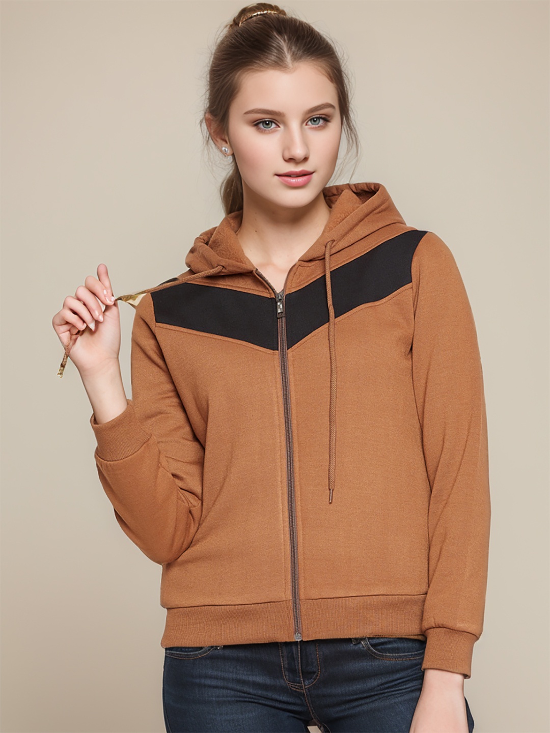 

RARE Colourblocked Hooded Fleece Sweatshirt, Brown
