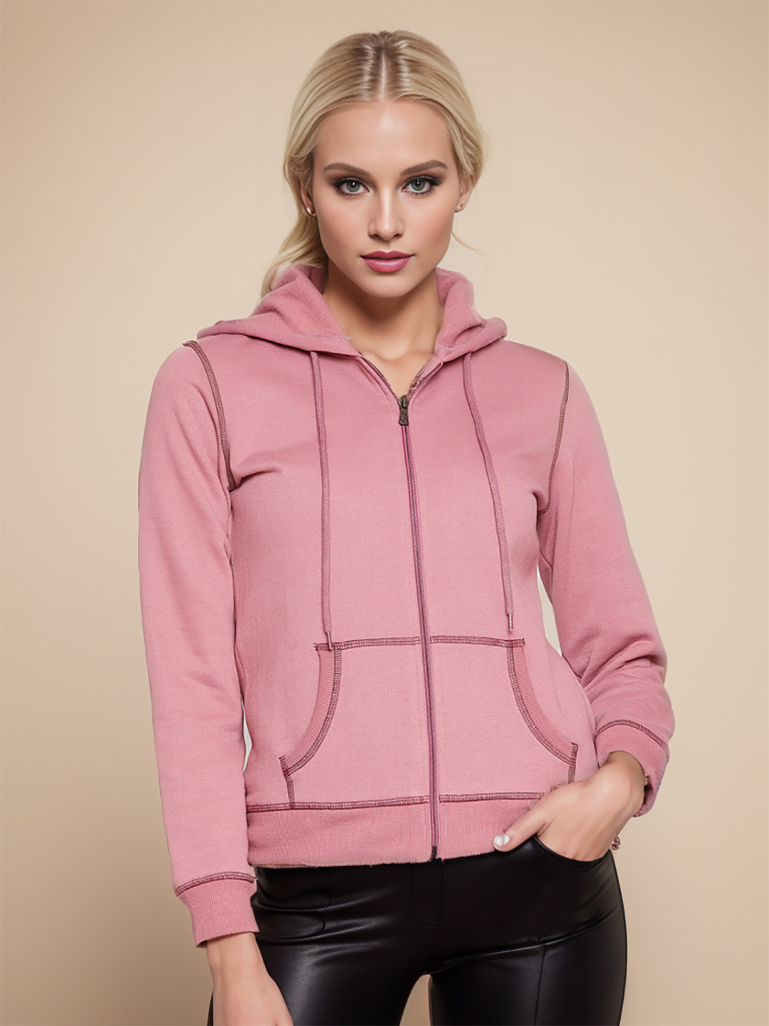 

RARE Hooded Fleece Front-Open Sweatshirt, Pink