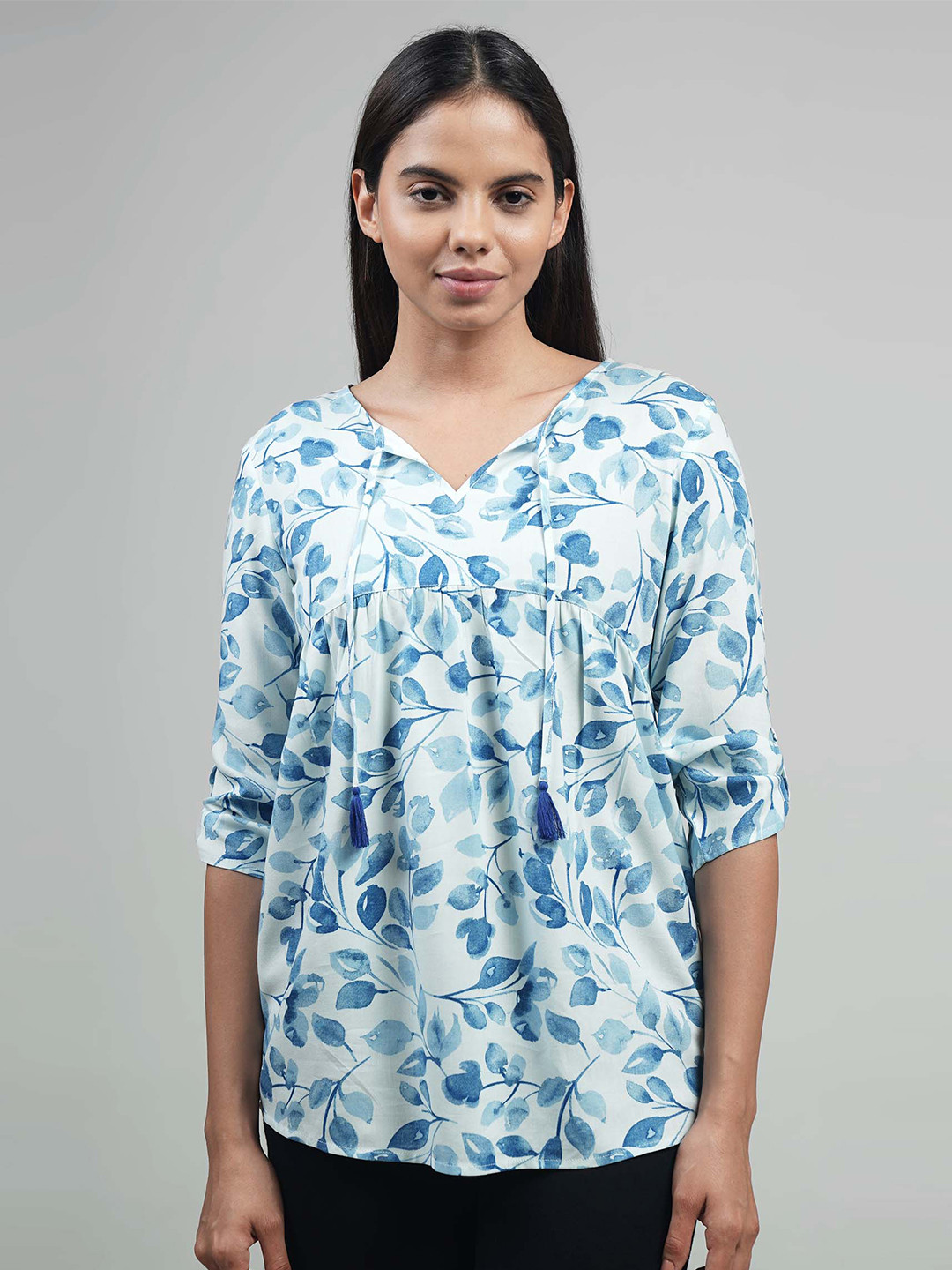 

IDK Floral Printed Tie-Up Neck Top, White