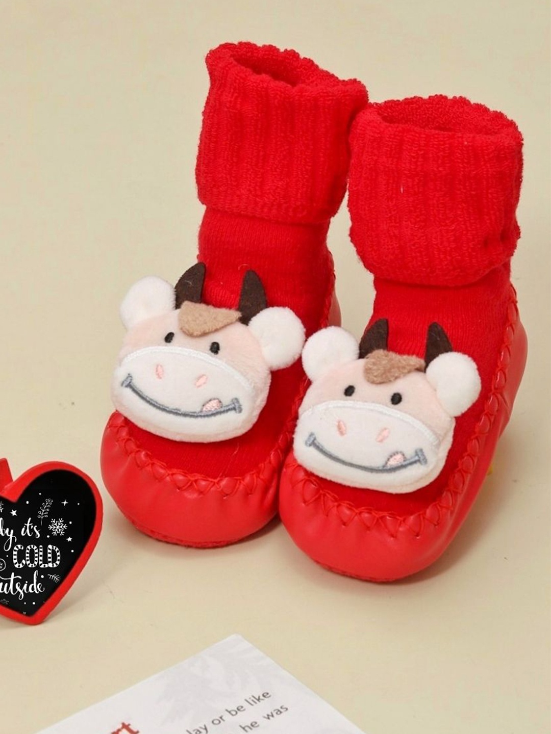 

Yellow Bee Infant Girls Cow Stuffed Toy Cotton Socks, Red