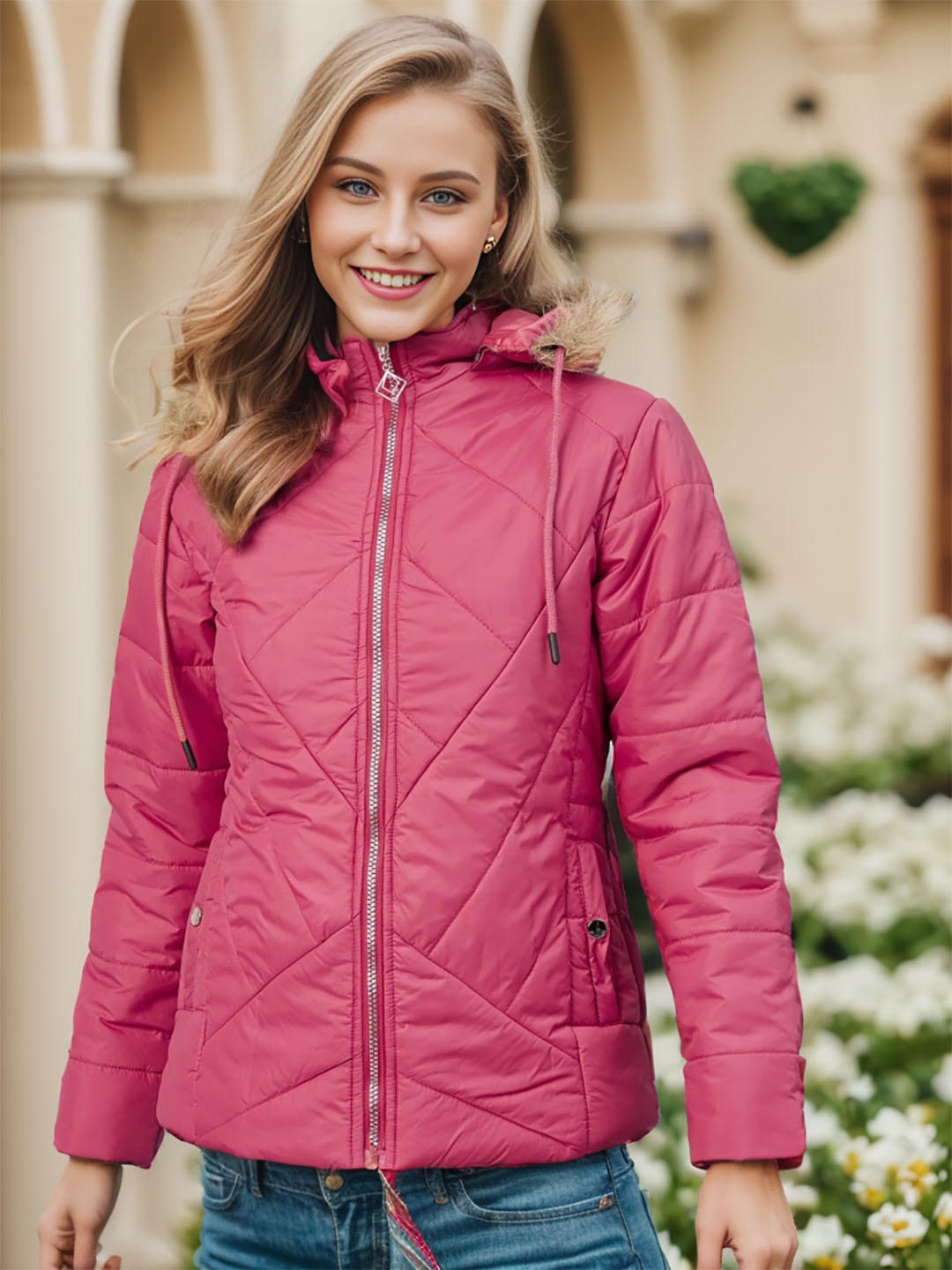 

Carlton London Lightweight Hooded Quilted Jacket, Pink
