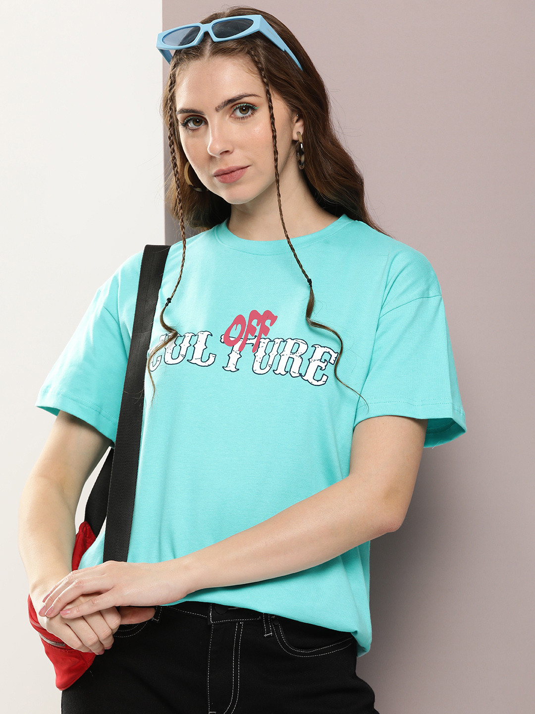 

Kook N Keech Typography Printed Drop-Shoulder Sleeves Oversized Pure Cotton T-shirt, Sea green