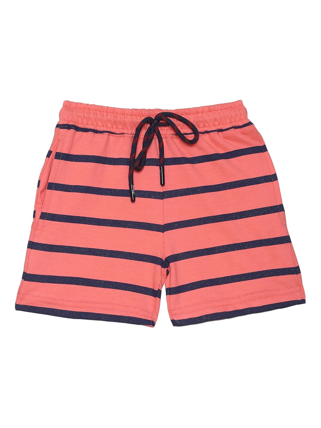 

2Bme Girls Striped Mid Rise Cotton Shorts, Peach