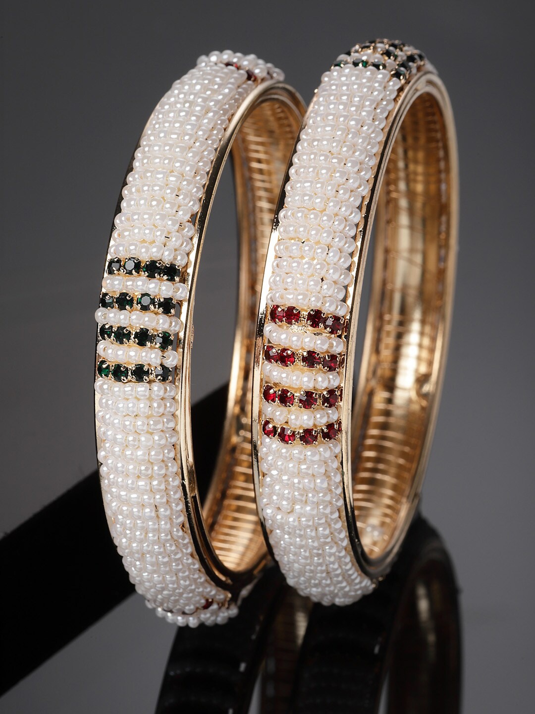 

PANASH Set Of 2 Gold-Plated Pearls Beaded Bangles