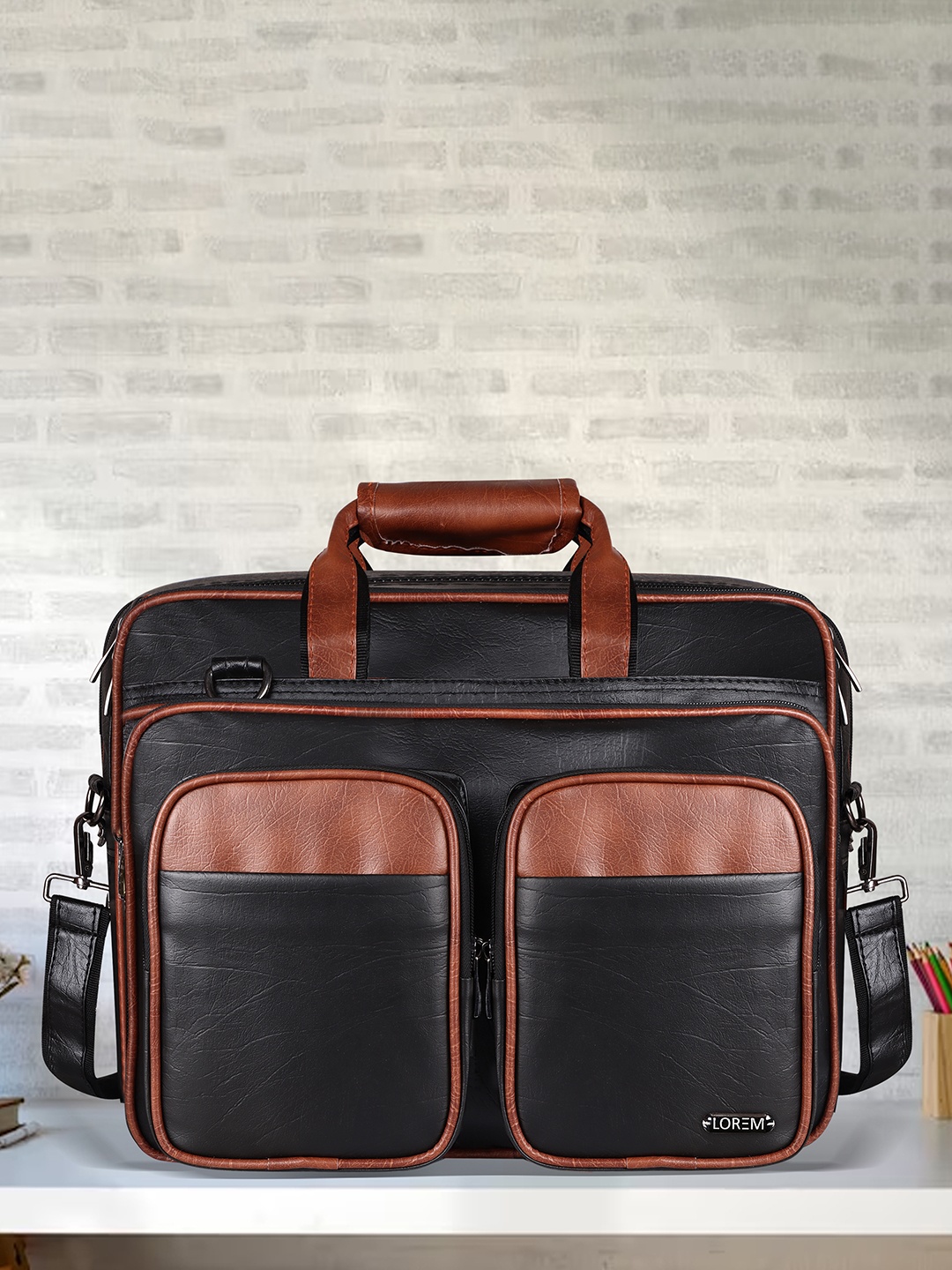 

LOREM Unisex Textured Laptop Bag - Upto 16", Brown