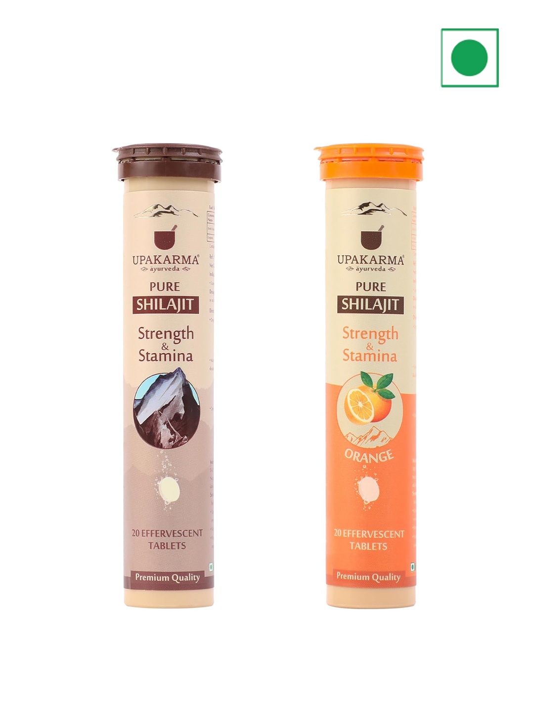 

UPAKARMA Set of Pure Shilajit & Orange Effervescent Tablets - 20 Tablets Each