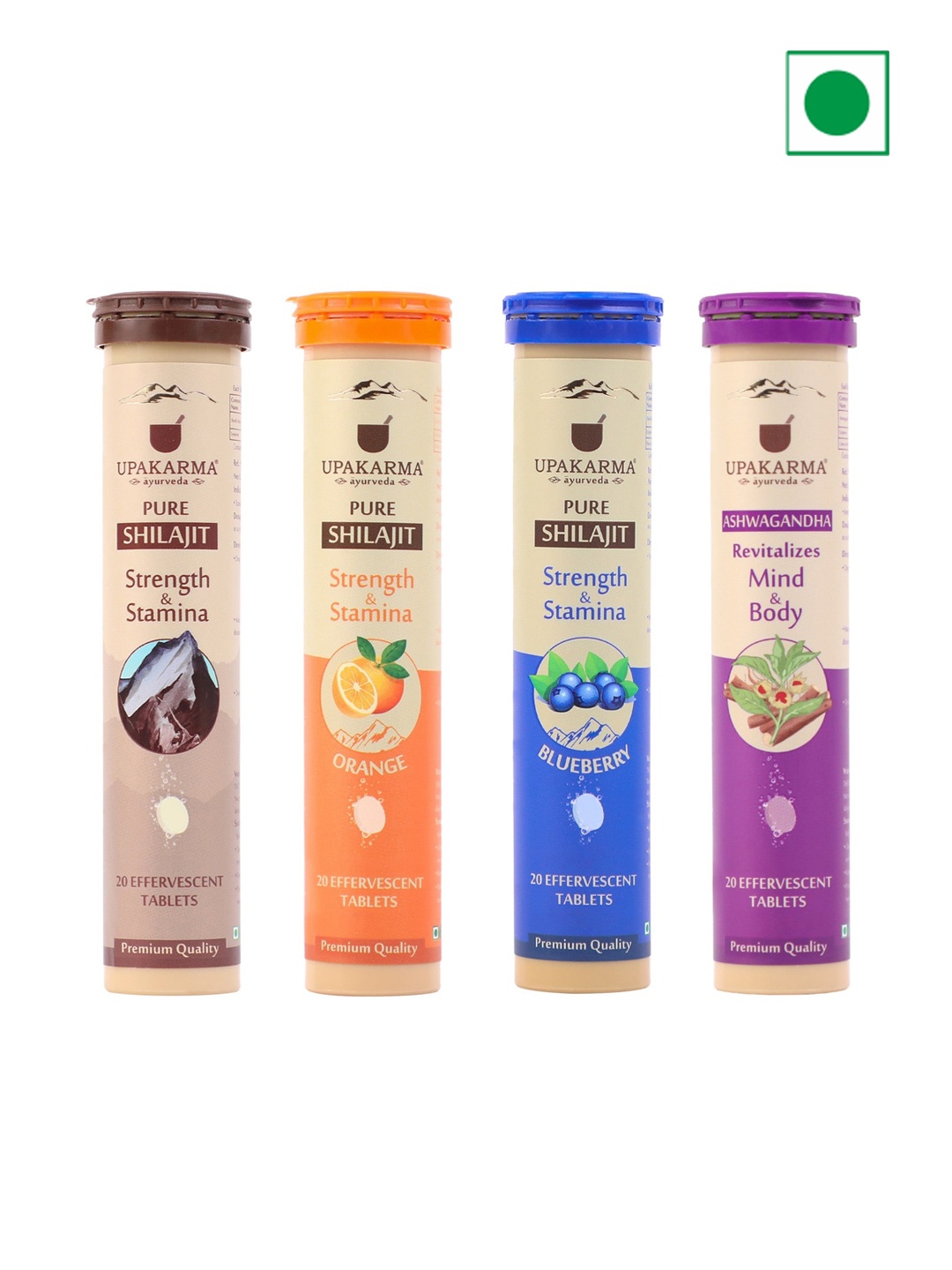 

UPAKARMA Set of 4 Pure Shilajit Tablets With Ashwagandha Tablets - 20 Tablets Each, Beige