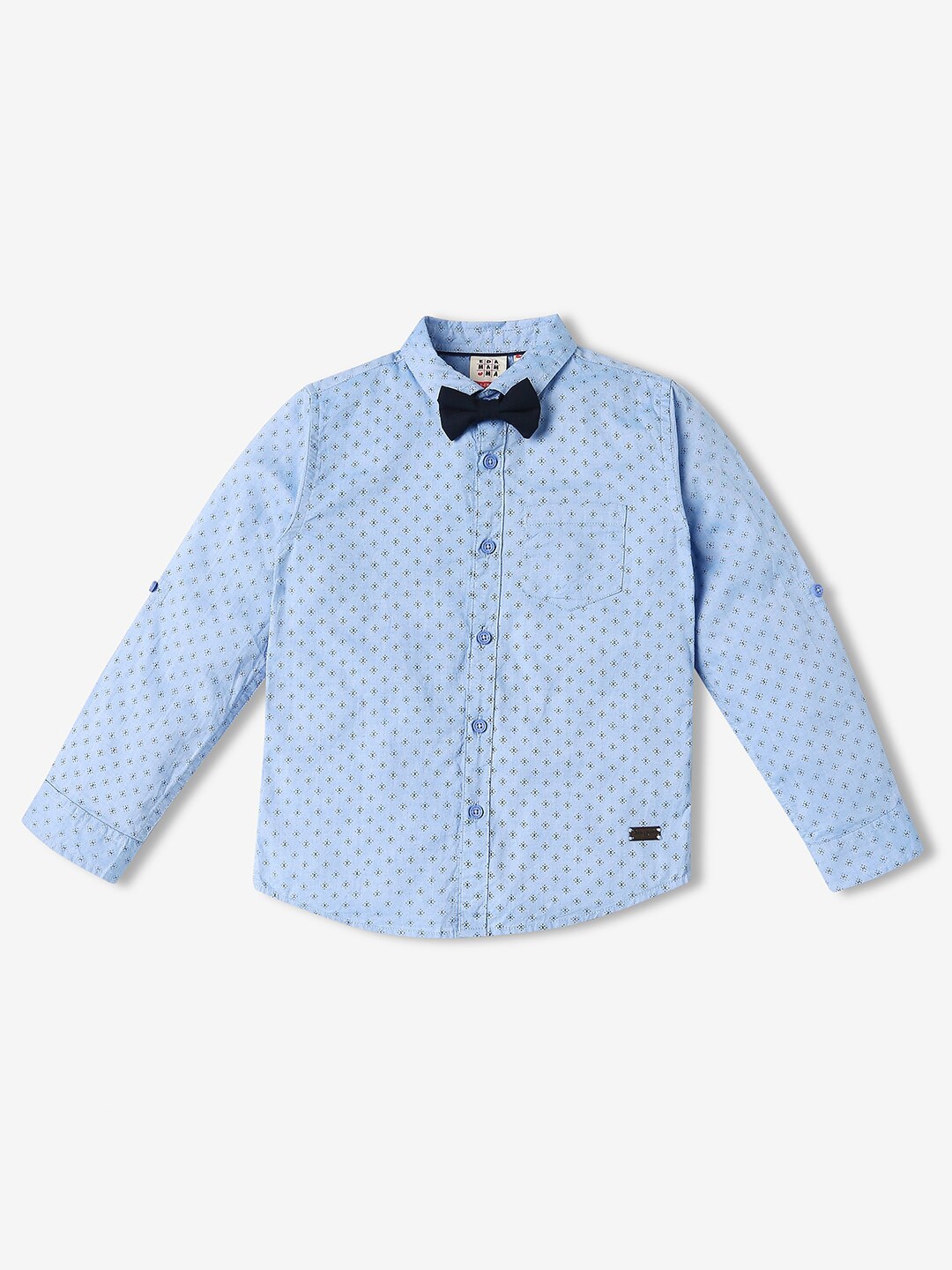 

Ed-a-Mamma Boys Micro Ditsy Printed Roll-Up Sleeves Cotton Casual Shirt, Blue