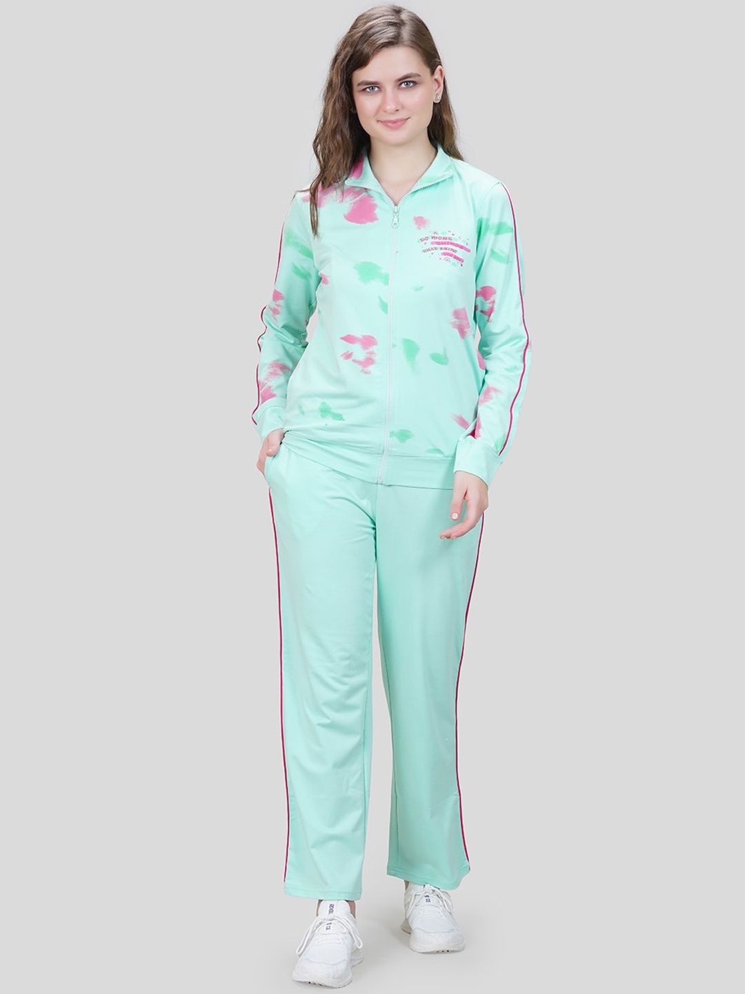 

She N She Abstract Printed Hosiery Tracksuits, Green