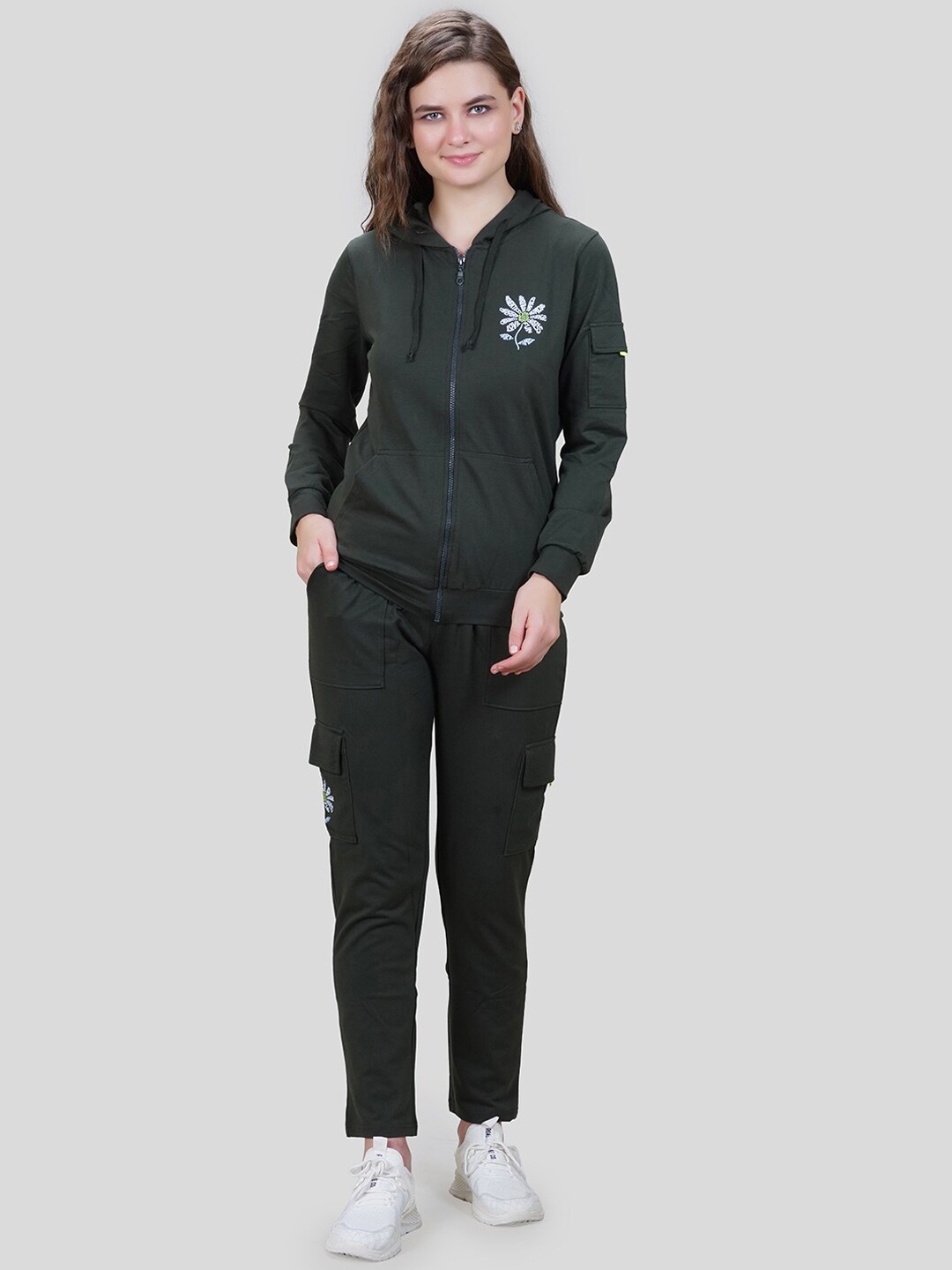 

She N She Hooded Hooded Sweatshirt & Trackpant Co-Ords, Olive