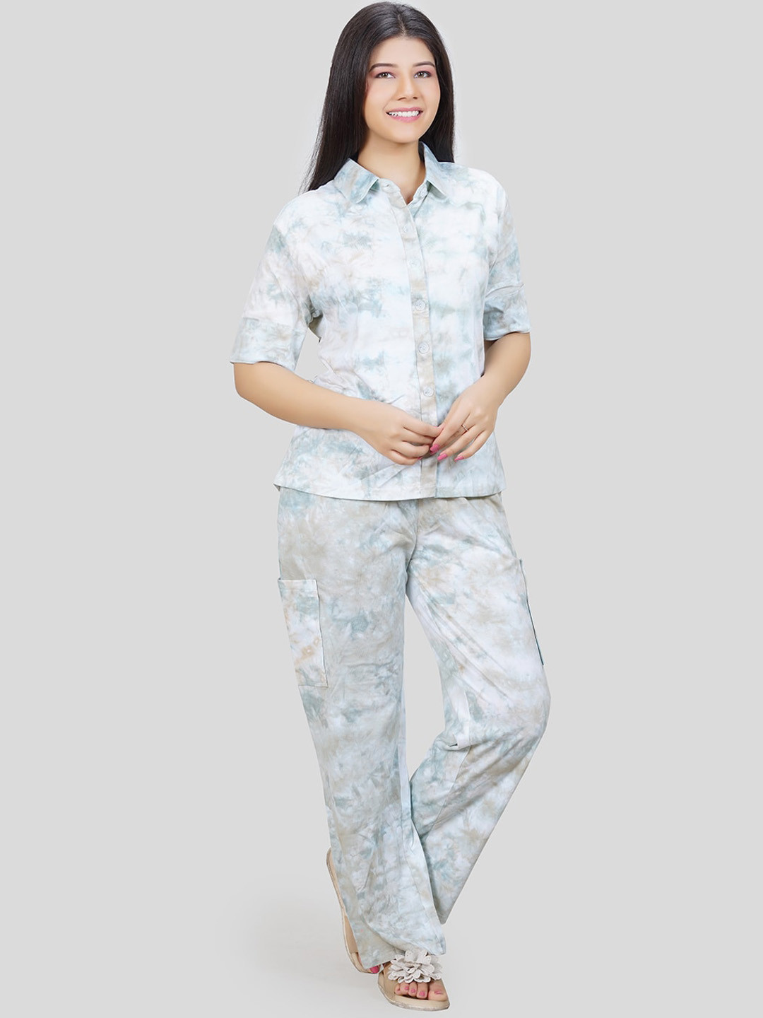 

She N She Abstract Printed Night Suits, White