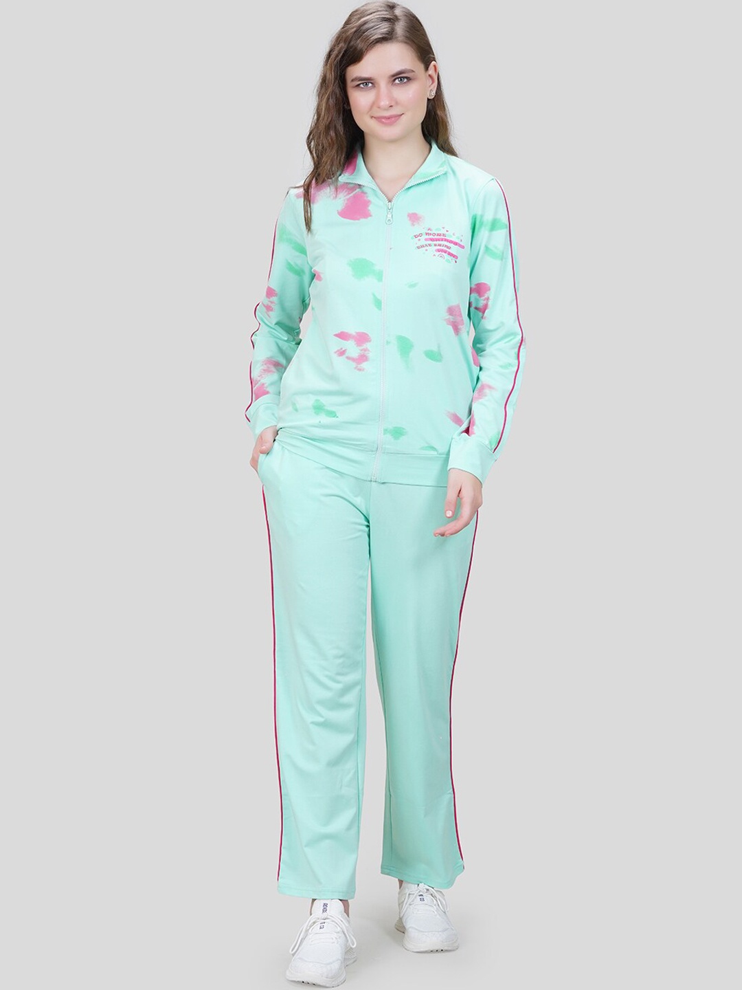 

She N She Abstract Printed Hosiery Tracksuits, Green