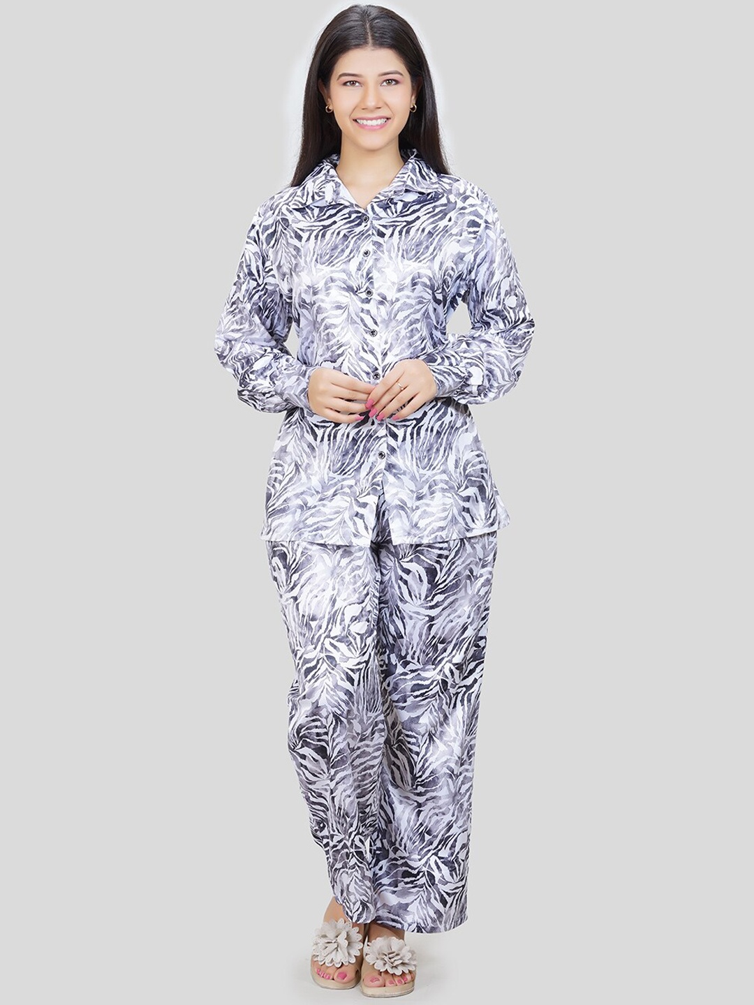 

She N She Abstract Satin Oversized Co-Ords Set, Black
