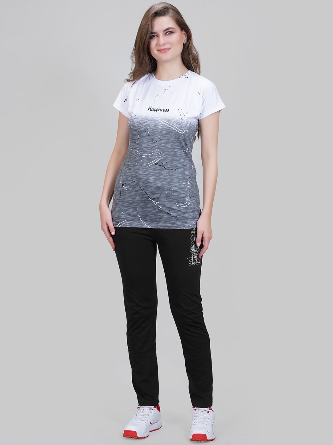

She N She Printed T-shirt With Track Pants, Grey