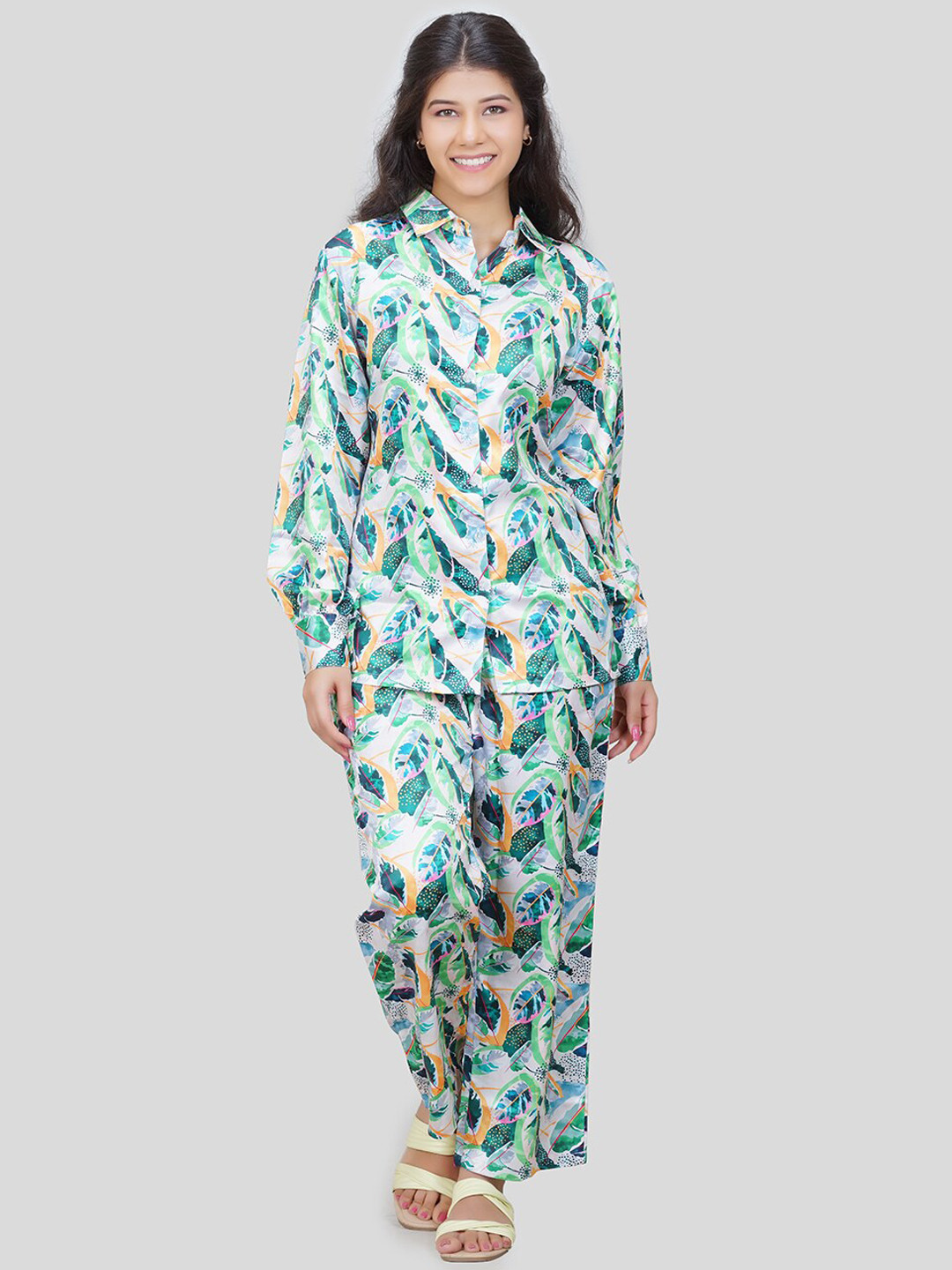 

She N She Satin Oversized Co-Ord Set, Green