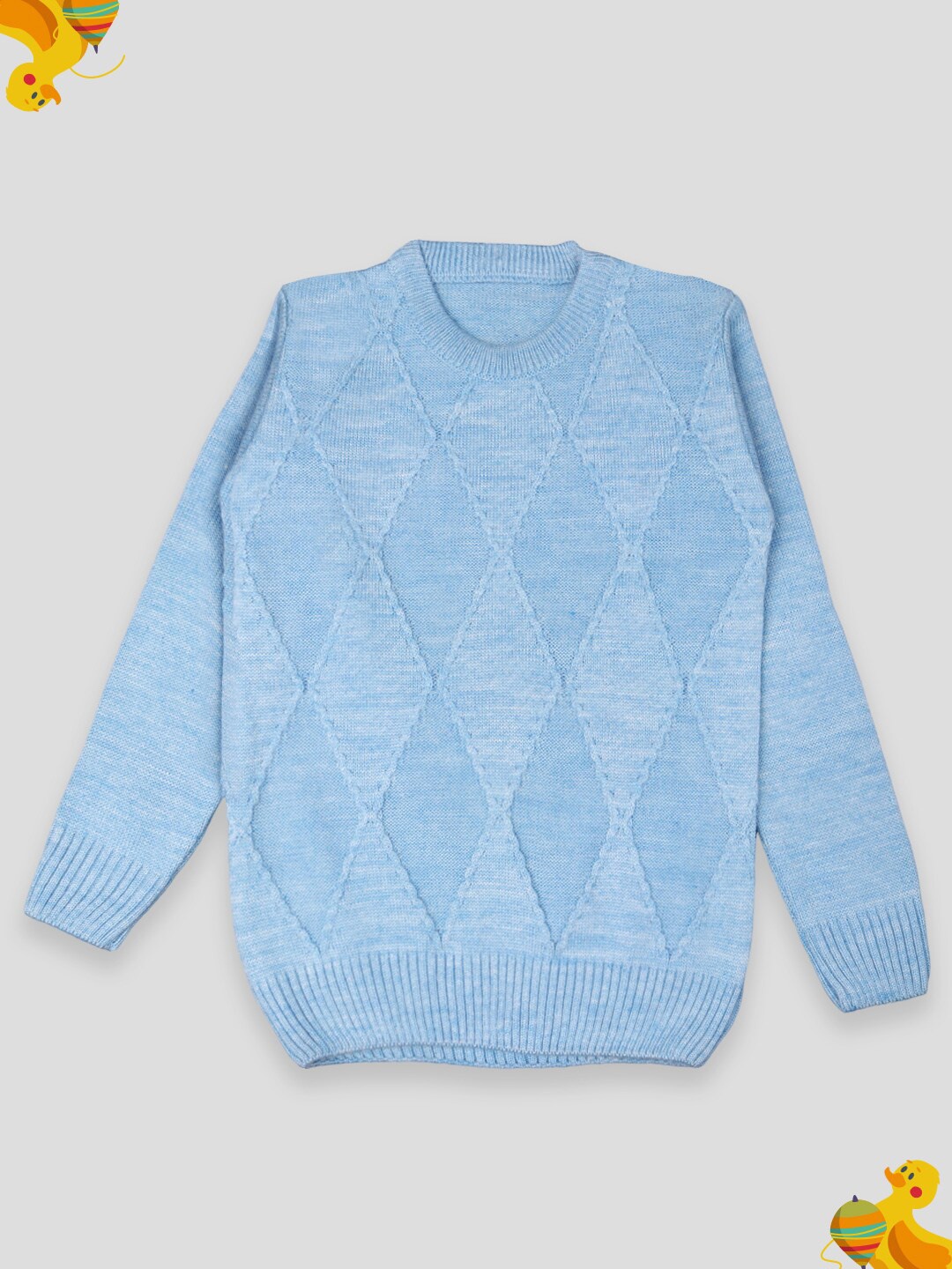 

Kidbea Boys Geometric Pattern Round Neck Long Sleeves Woolen Pullover, Blue