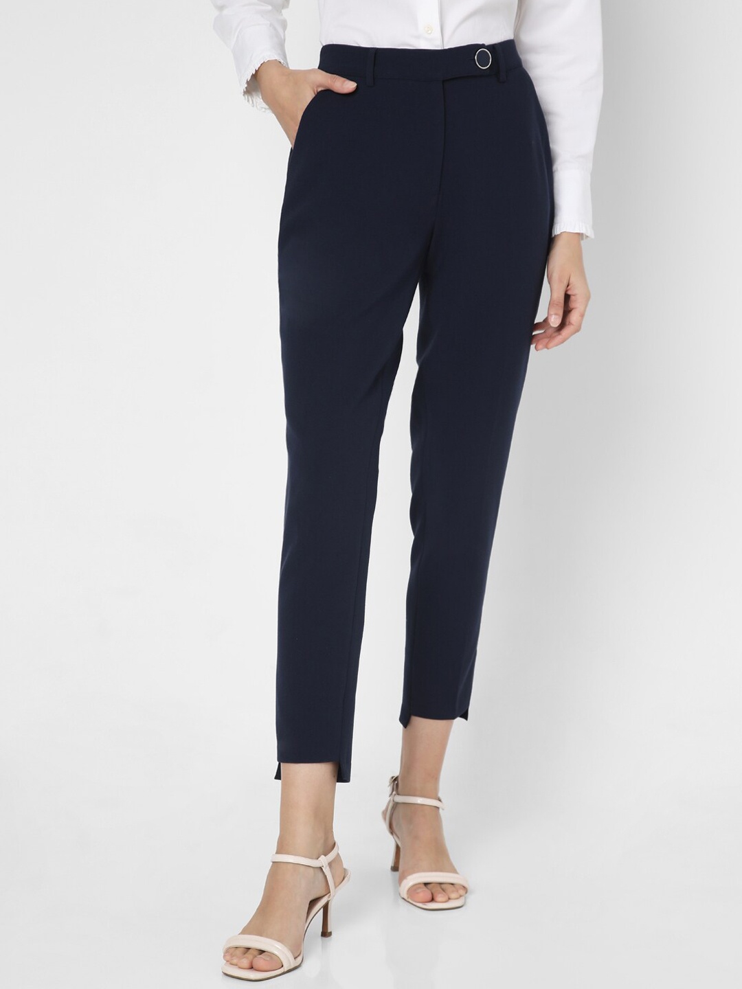 

Vero Moda Women Slim Fit High Rise Plain Formal Trousers, Blue