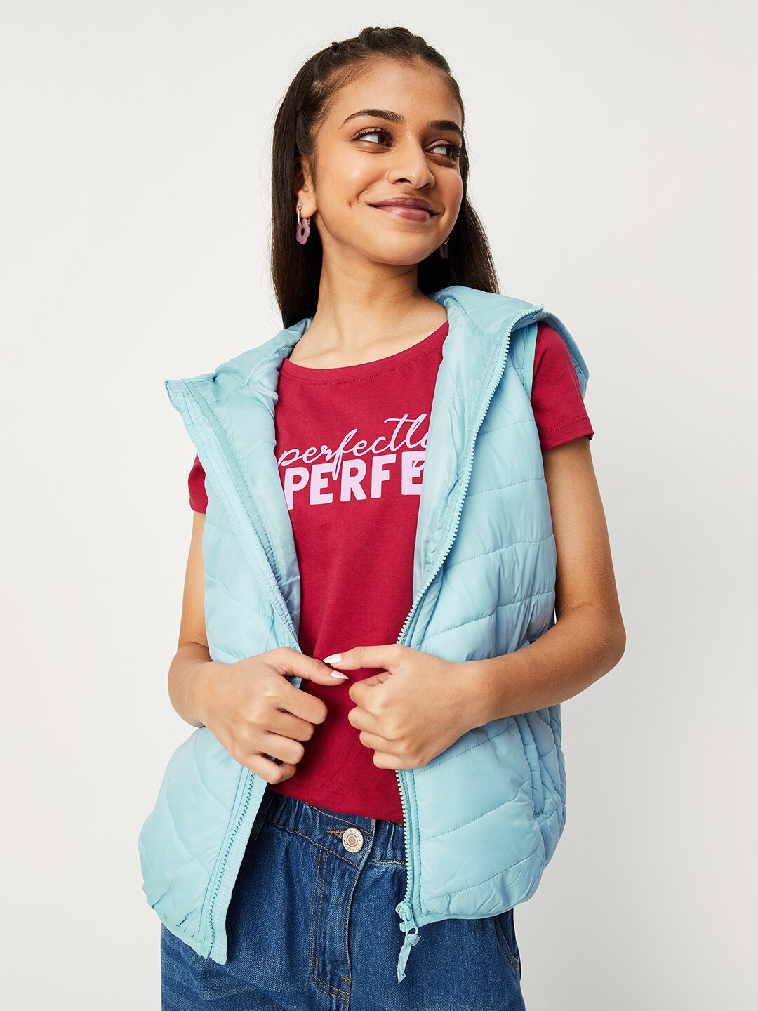 

max Girls Hooded Padded Jacket, Blue