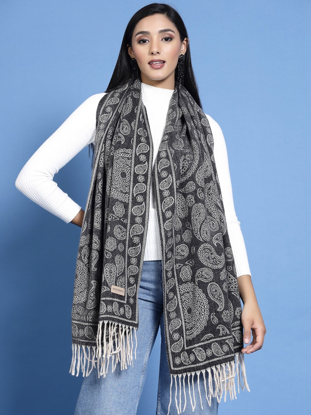 

Mafadeny Ethnic Motifs Printed Stole, Black