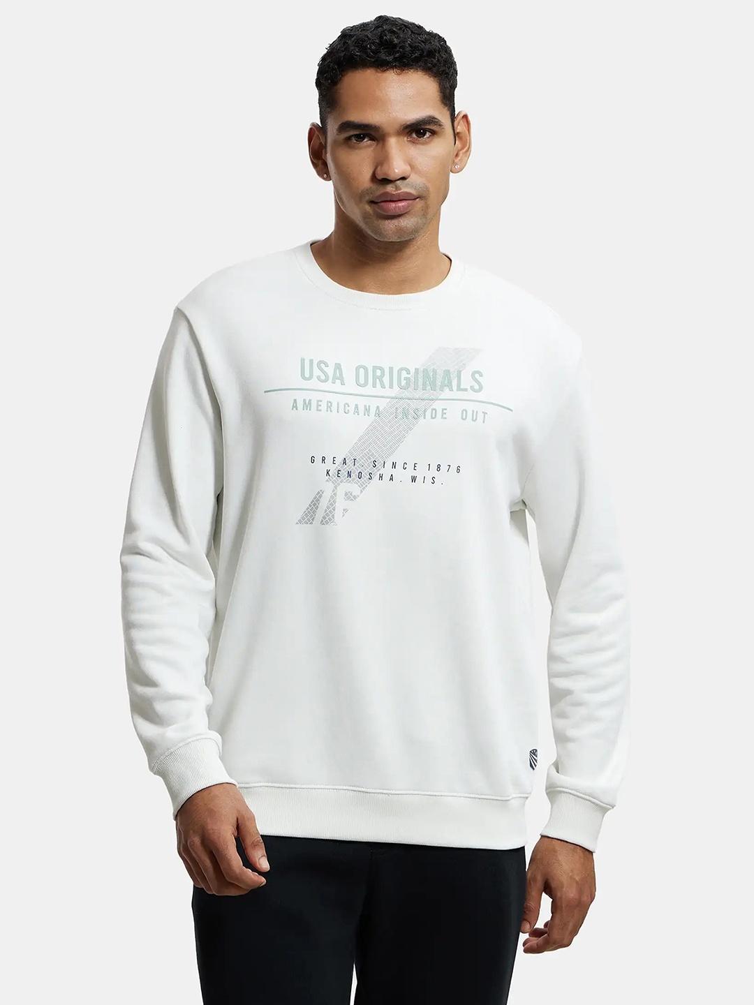 

Jockey Typography Printed Cotton Pullover Sweatshirt, Off white