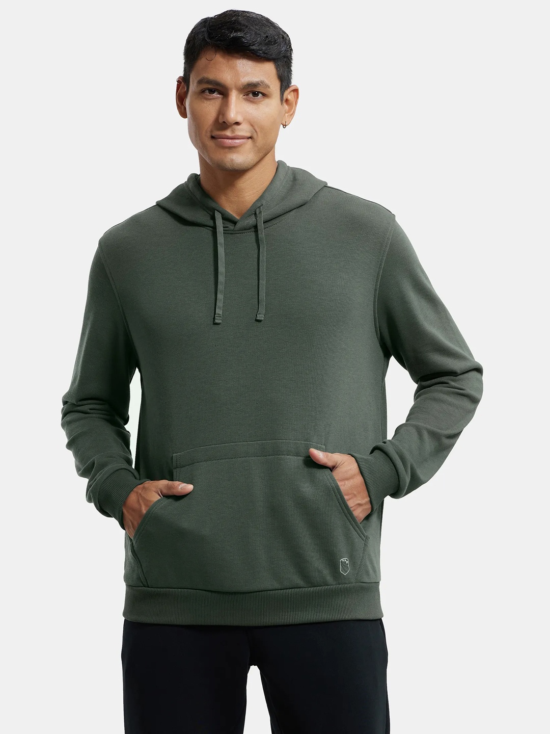 

Jockey Combed Cotton Rich French Terry Hoodie Sweatshirt with Ribbed Cuffs-UM54, Olive