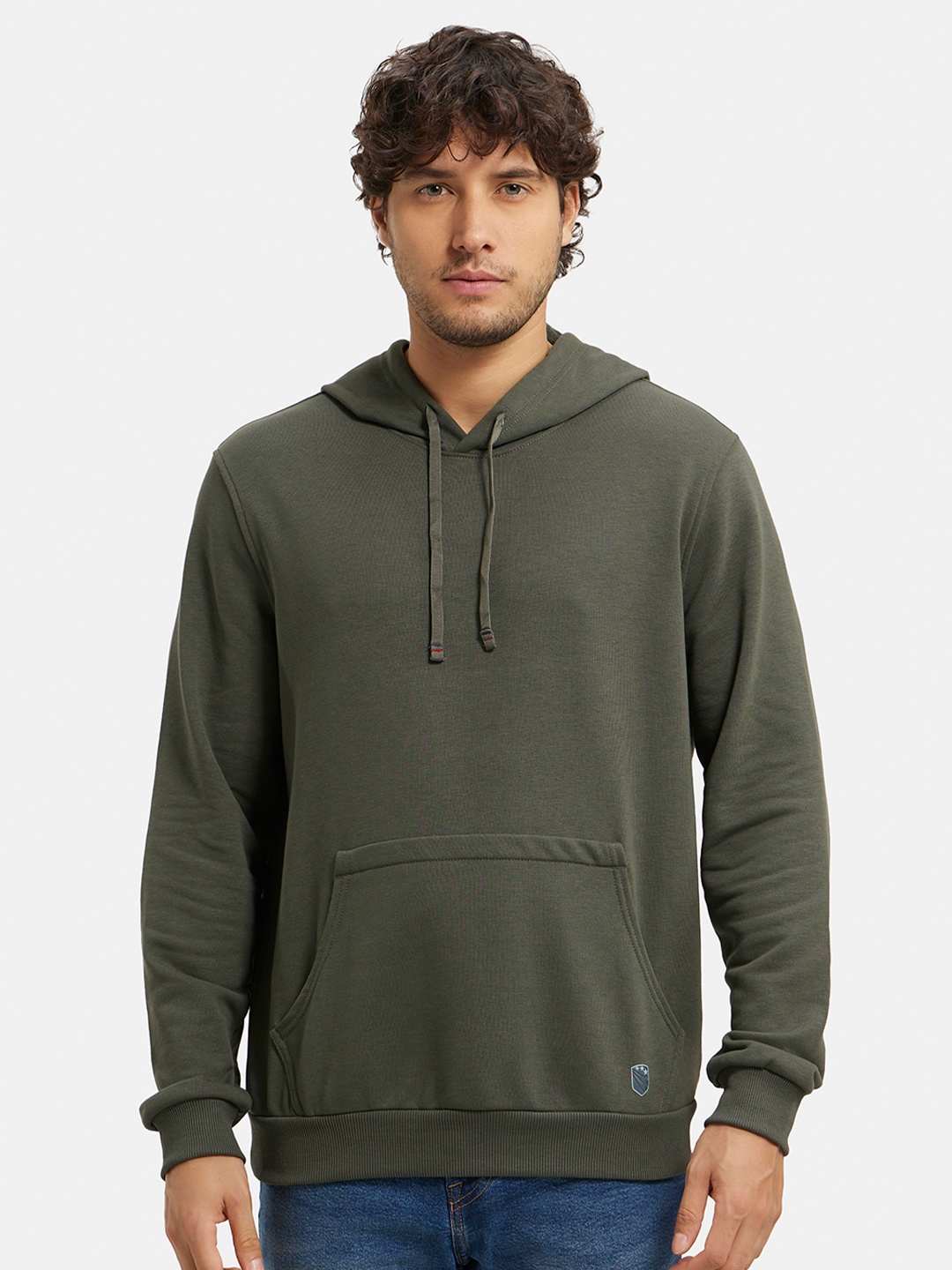 

Jockey Combed Cotton Rich French Terry Hoodie Sweatshirt with Ribbed Cuffs-UM54, Olive