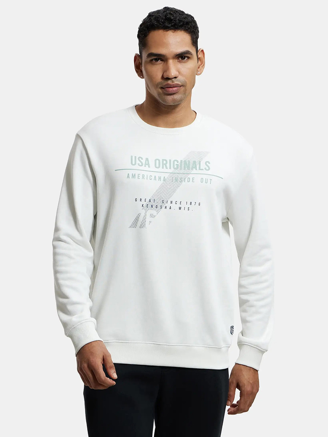 

Jockey Printed Cotton Terry Pullover Sweatshirt, Off white