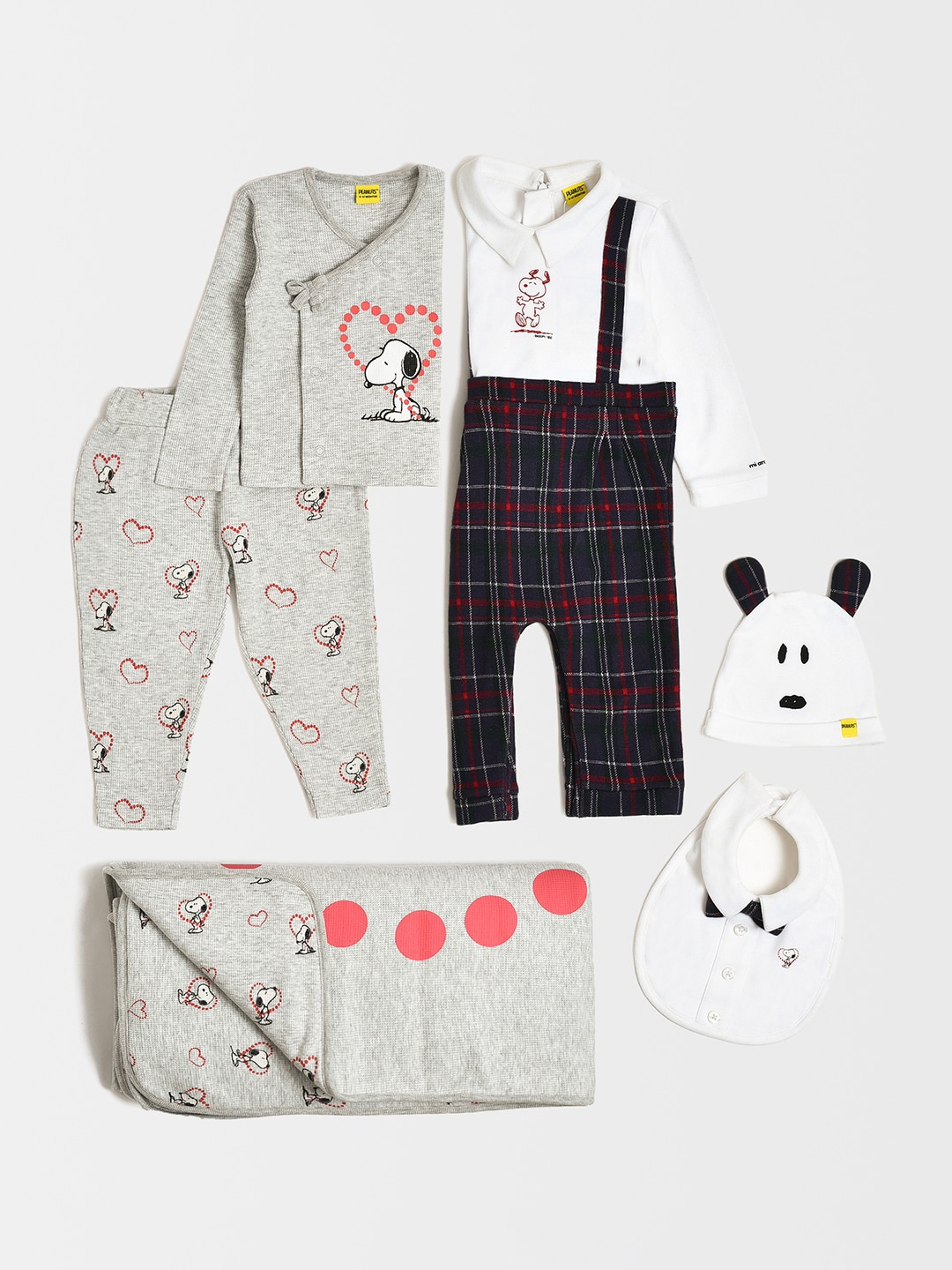 

MiArcus Infants Peanuts Snoopy Printed Cotton Baby Apparel Gift Set, Grey