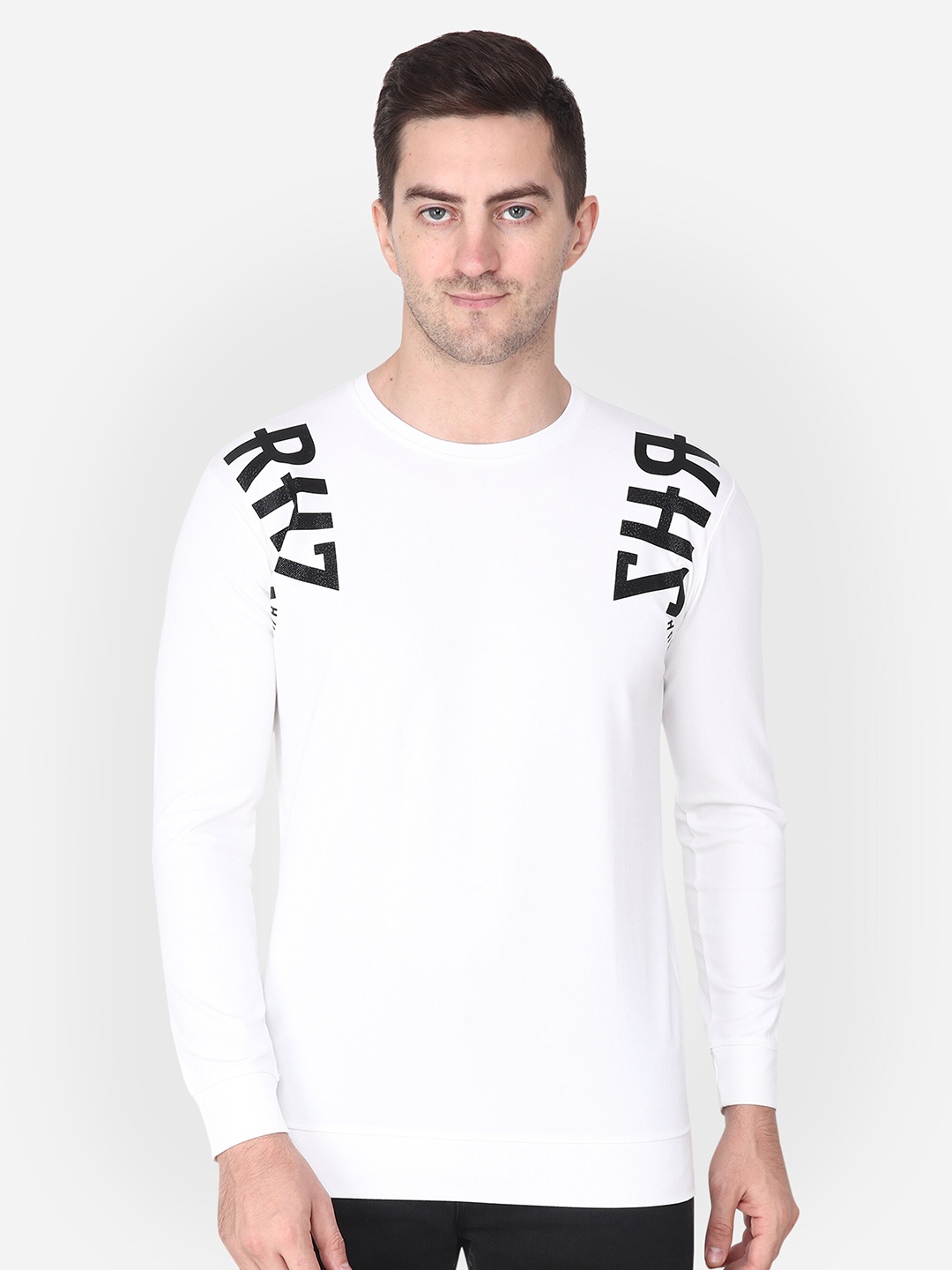 

Steele Typography Printed Round Neck Cotton Pullover Sweatshirt, White