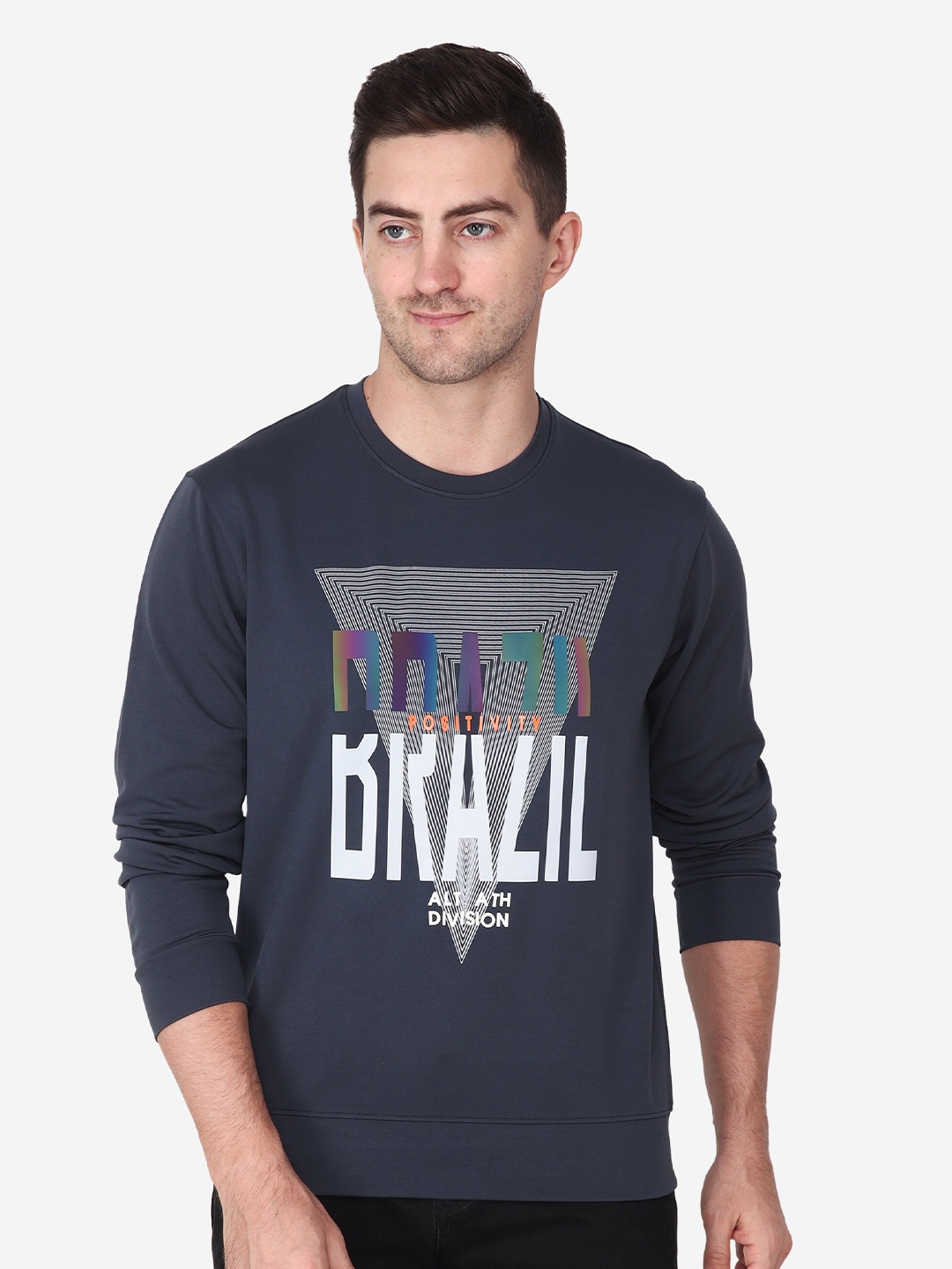 

Steele Typography Printed Pure Cotton Pullover Sweatshirt, Grey