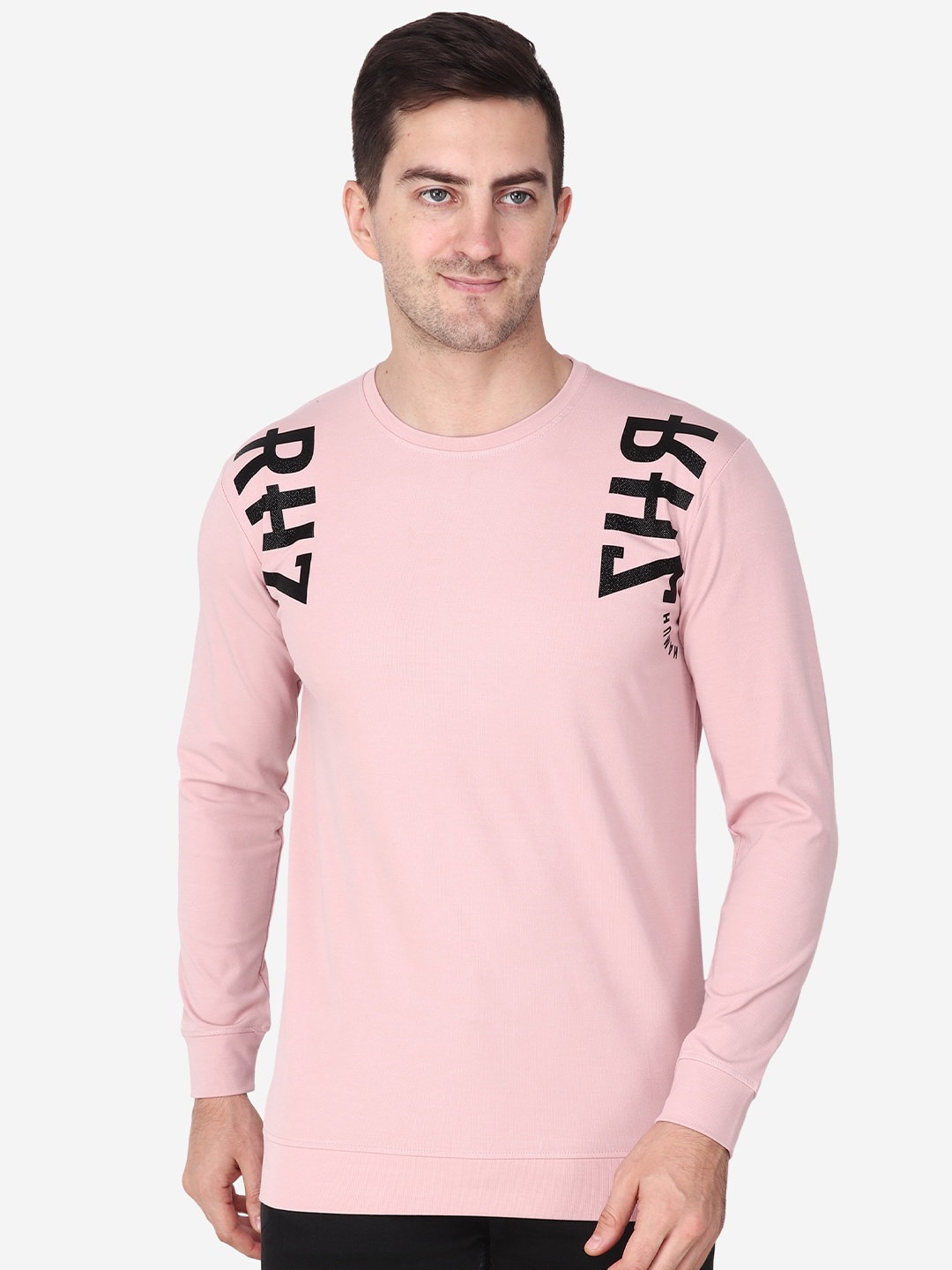 

Steele Typography Printed Pure Cotton Pullover, Peach