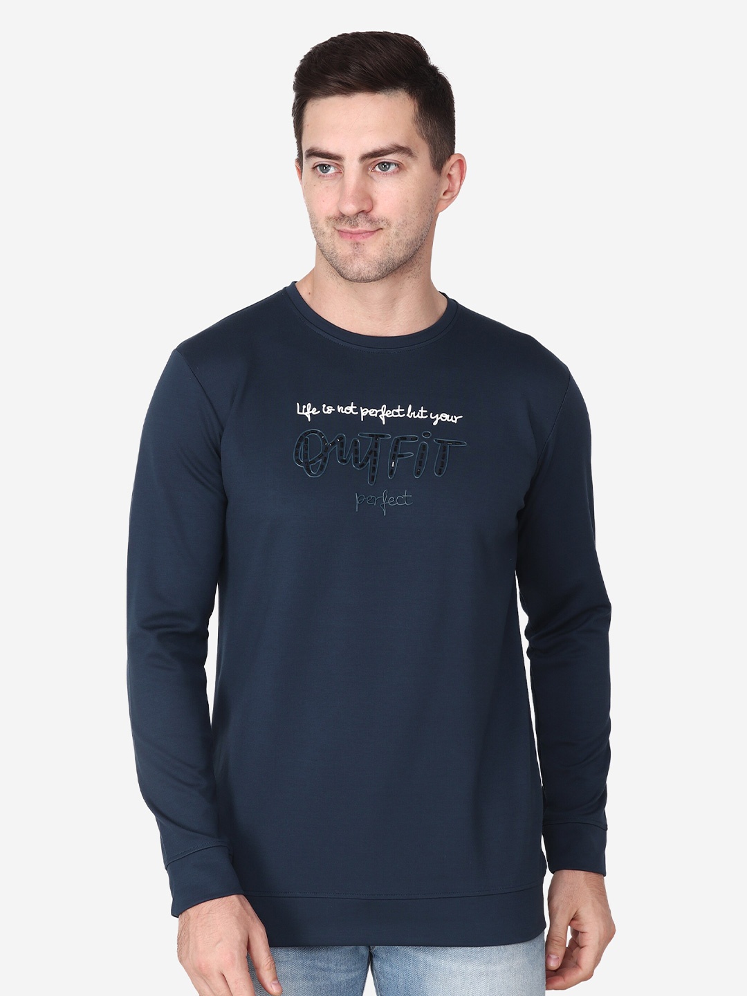 

Steele Typography Printed Pure Cotton Pullover, Blue