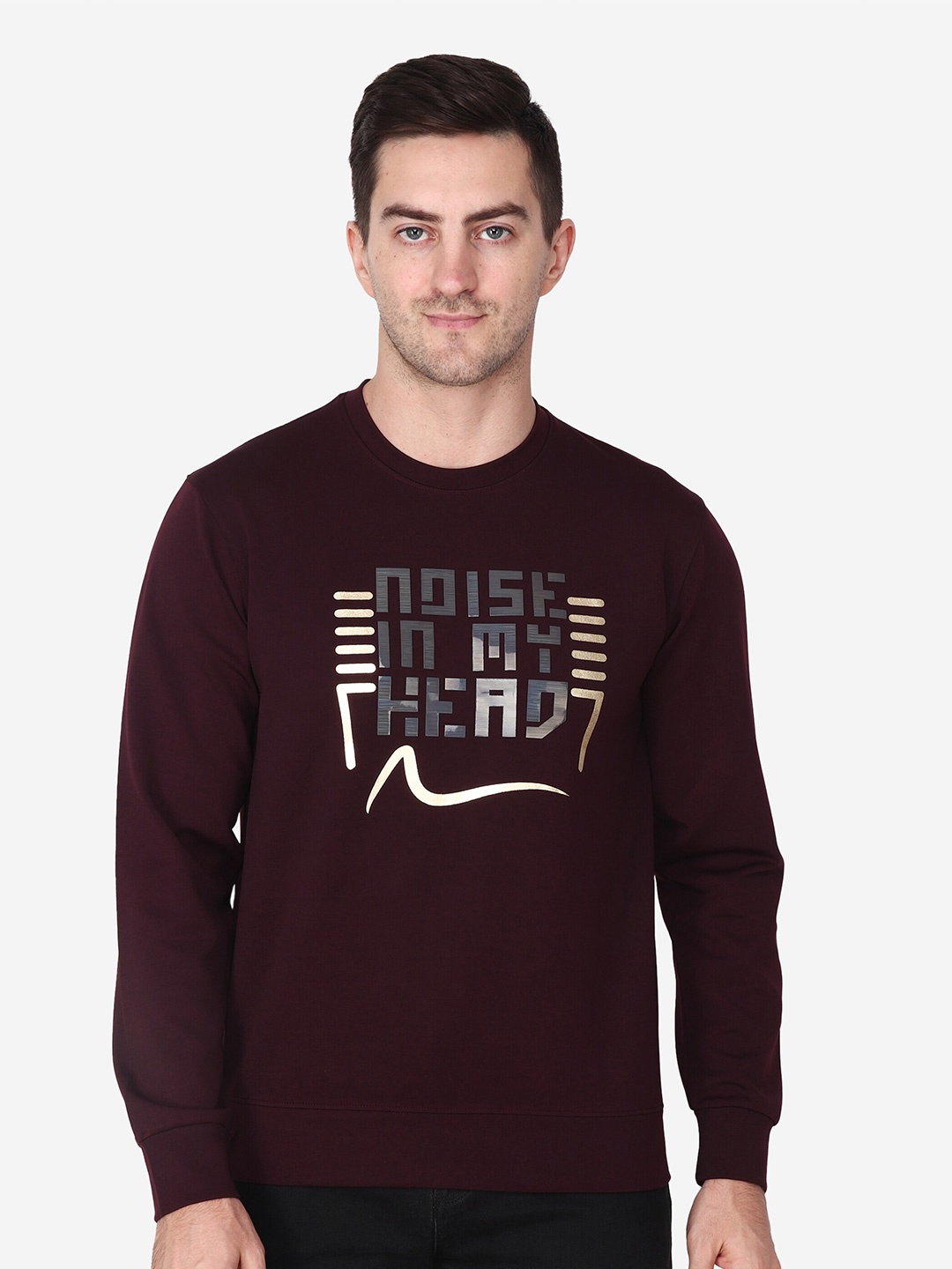 

Steele Typography Printed Pure Cotton Pullover Sweatshirt, Burgundy