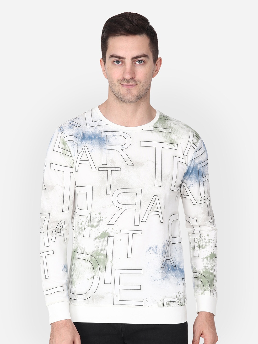 

Steele Typography Printed Pure Cotton Pullover, White