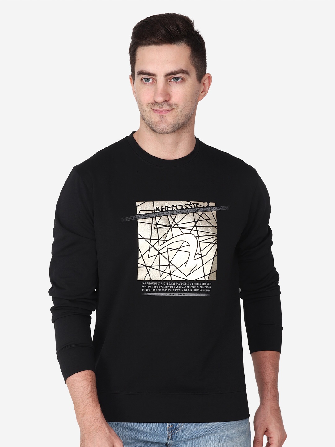 

Steele Graphic Printed Pure Cotton Sweatshirt, Black