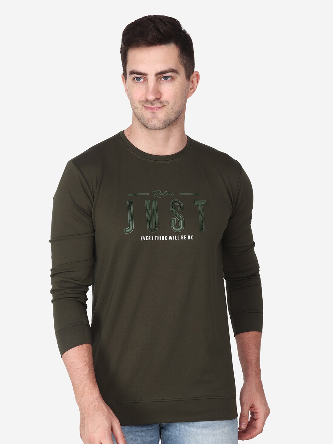 

Steele Typography Printed Pure Cotton Pullover, Green