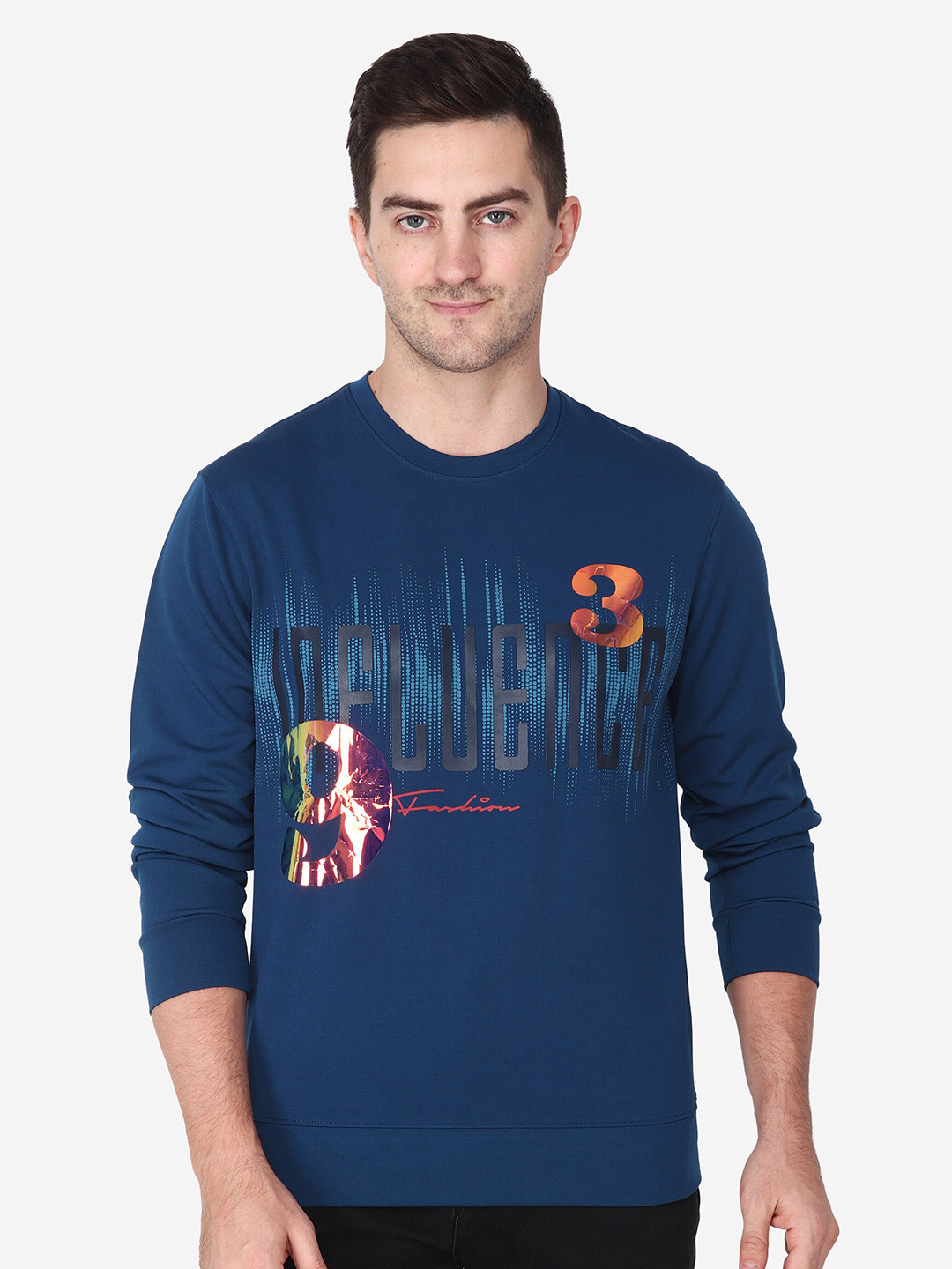 

Steele Typography Printed Pure Cotton Pullover, Navy blue