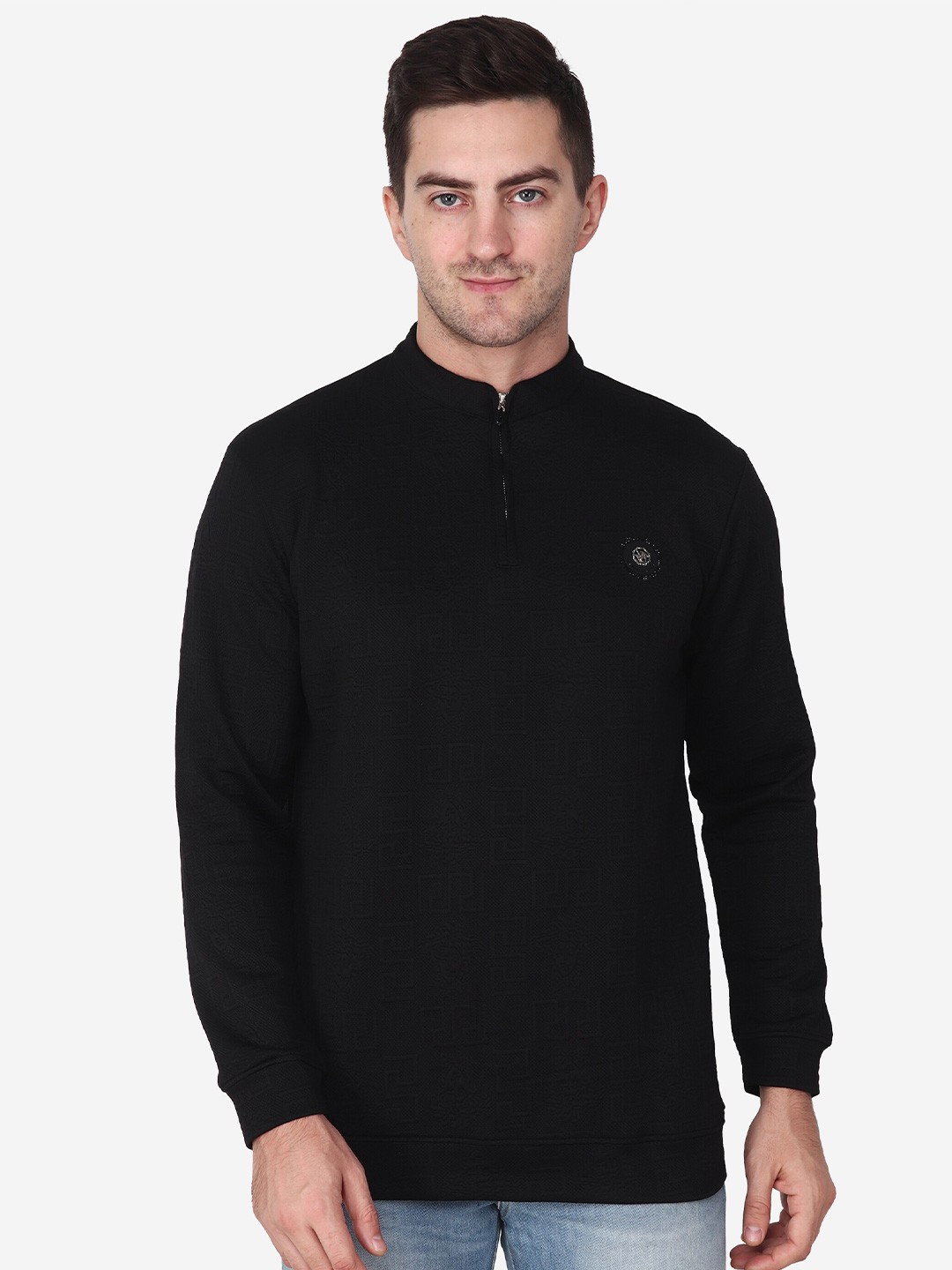 

Steele Stand Collar Pure Cotton Pullover, Black