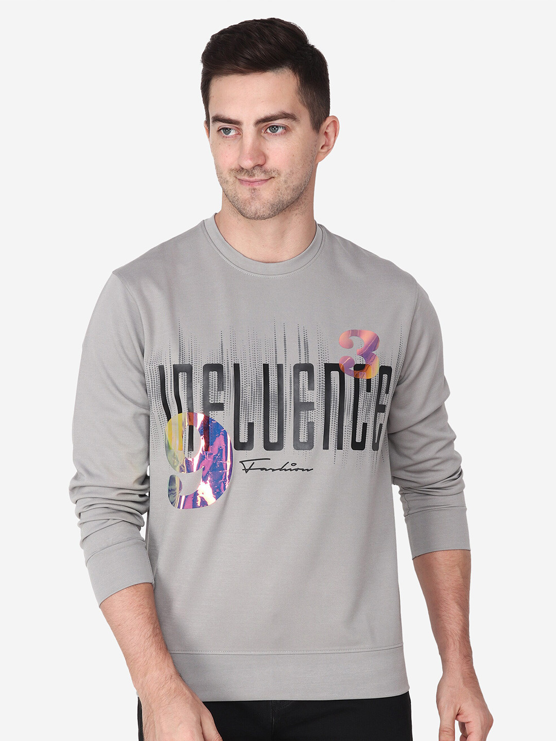 

Steele Typography Printed Pure Cotton Pullover, Grey