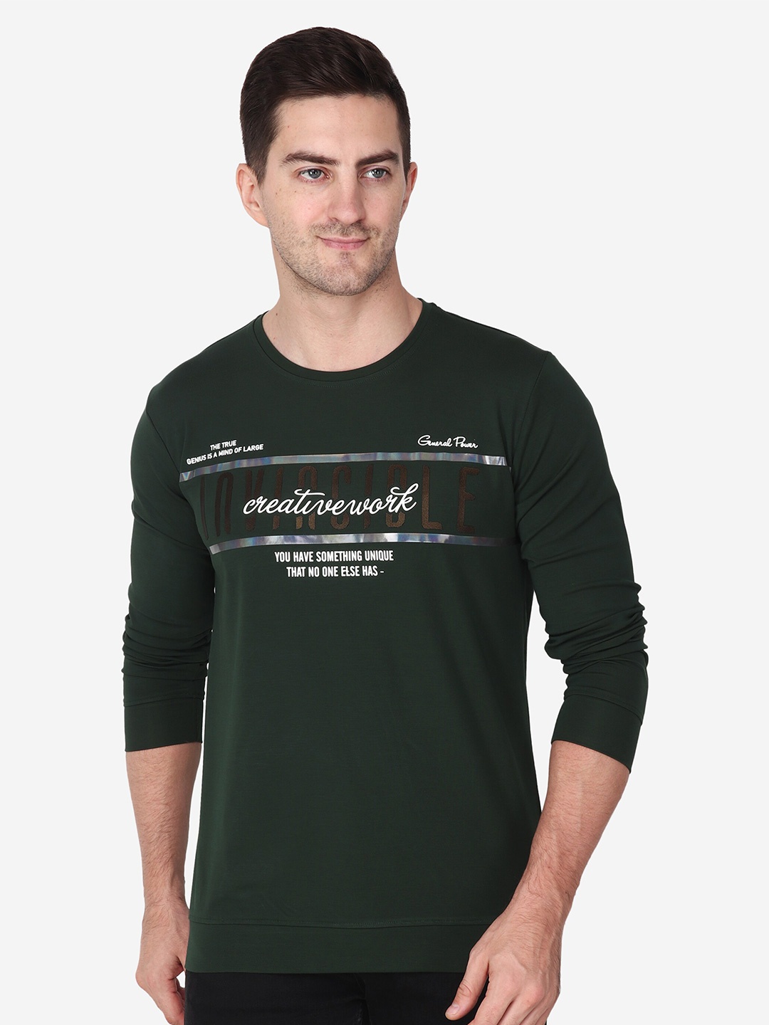 

Steele Typography Printed Pure Cotton Pullover, Green