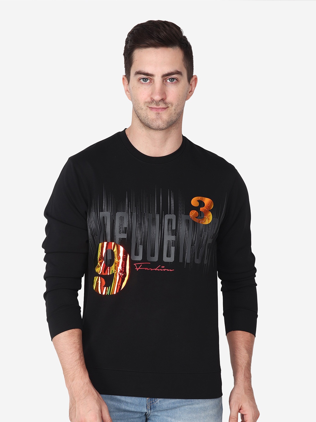 

Steele Typography Printed Pure Cotton Pullover, Black