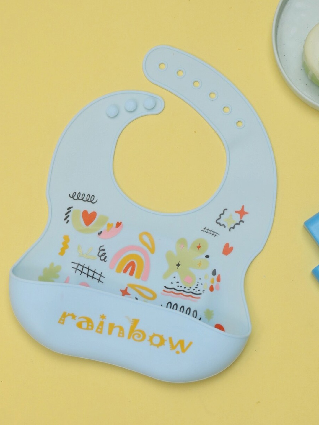 

Yellow Bee Boys Printed Bib With Crumb Catcher, Blue